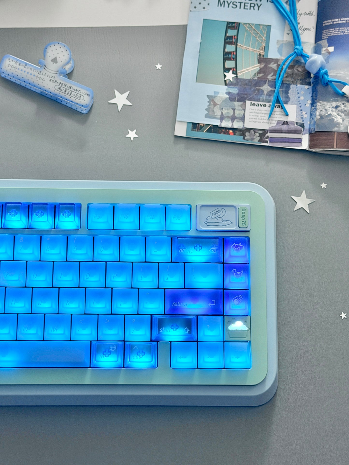 ONLY 1 Instock Prebuilt Aluminum Custom Mechanical Keyboard Blue Green Soap75 Wireless Set