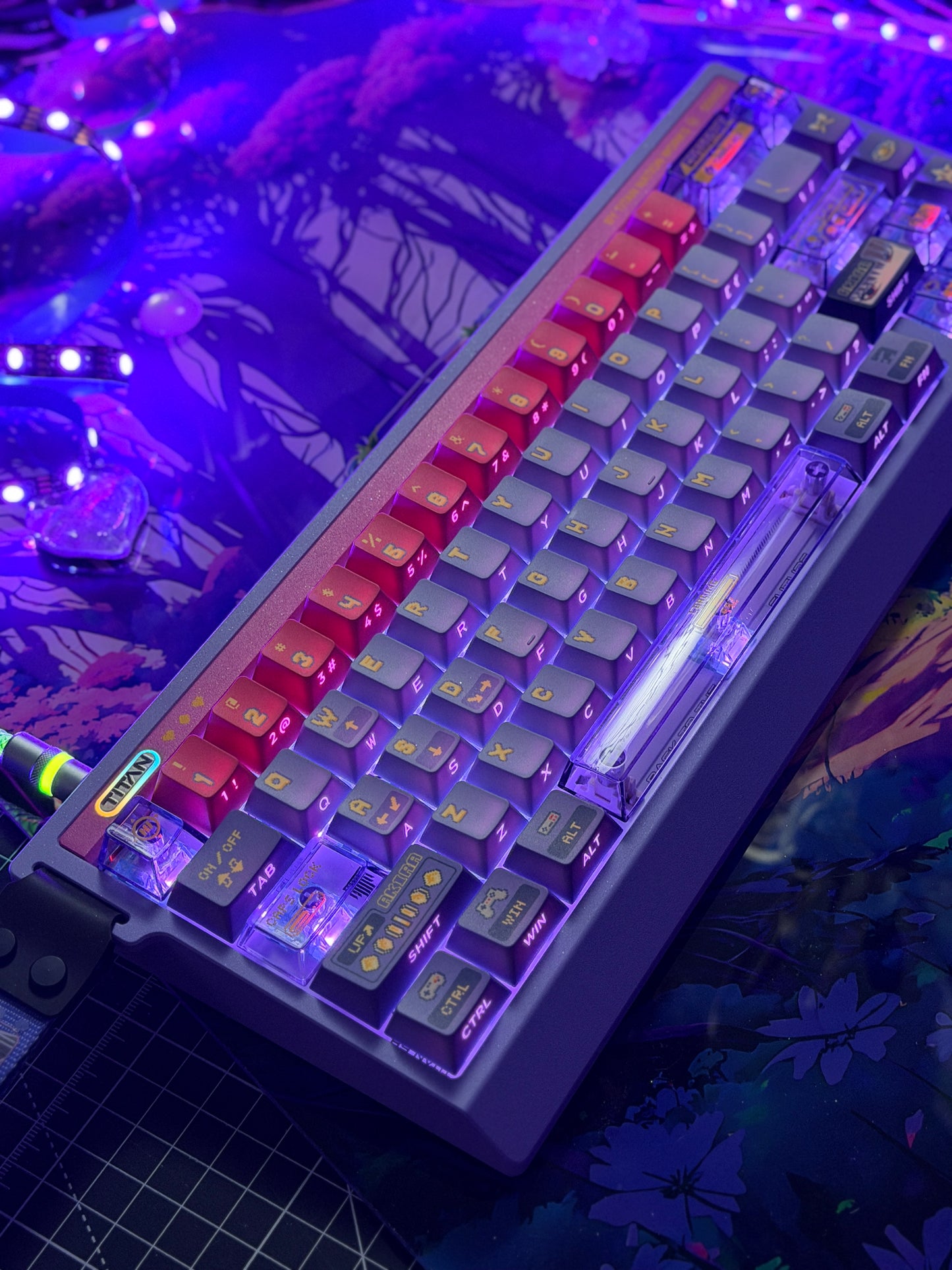 Unboxing Clearance TITAN68HE Purple Pink Magnetic Switch RGB Gaming Keyboard HI SCORE GIRL KEYCAPS