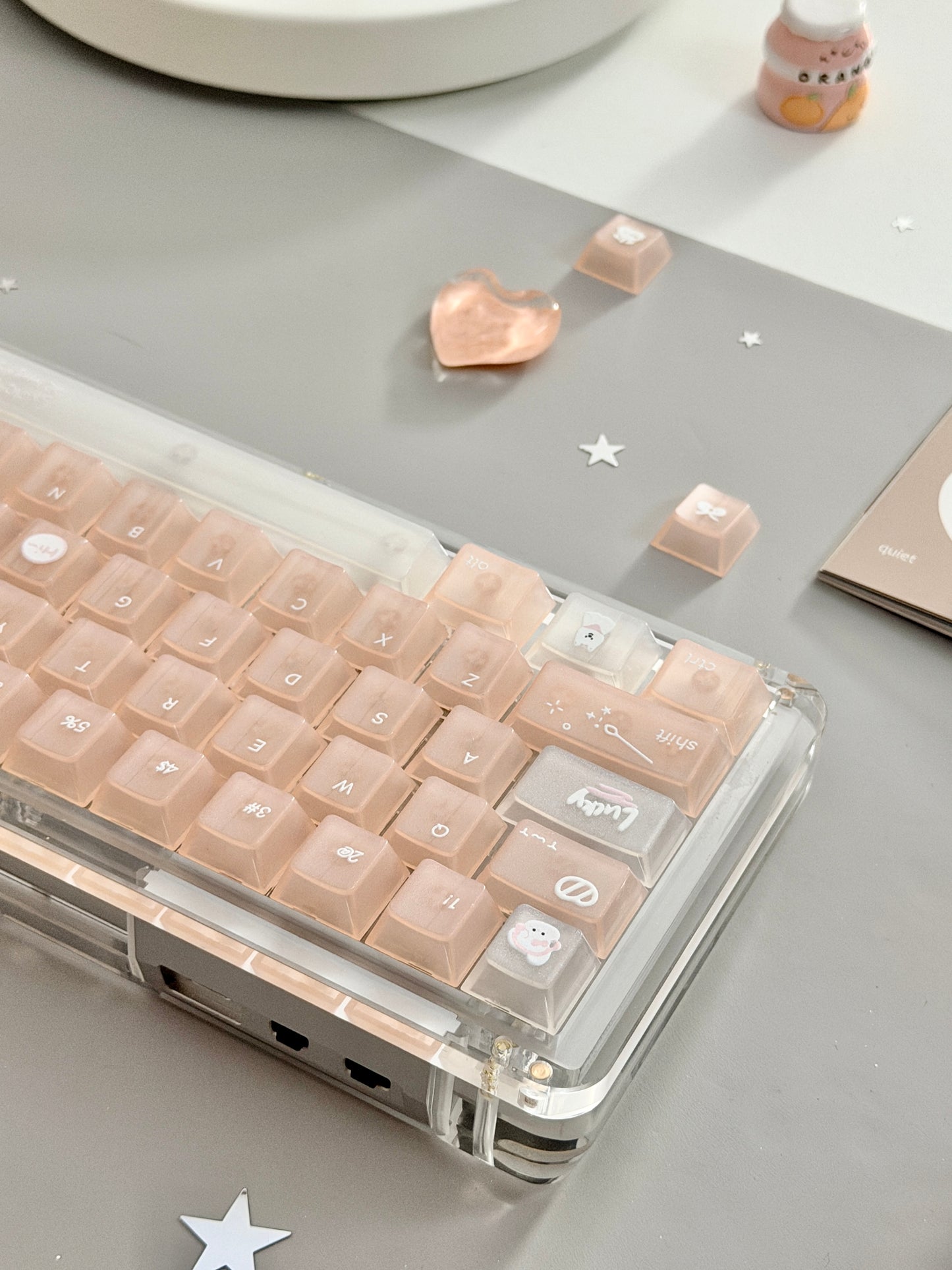Unboxing Sample For Sale ONLY 1 Instock KiiBOOM Phantom 64 Clear Crystal Acrylic Keyboard + custom Peach Pink Keycaps