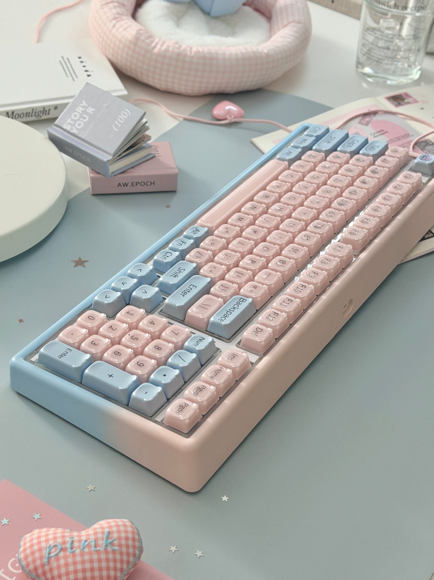 Unboxing Sample For Sales ONLY 1 Instock ainbell base99 pale pink Blue Bear RGB Backlit wireless mechanical keyboard