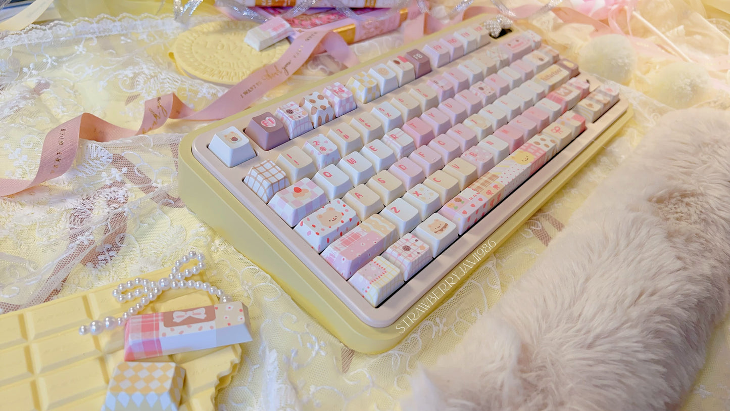 103 Butter Bear Pastel Yellow Pink Cute Keycap