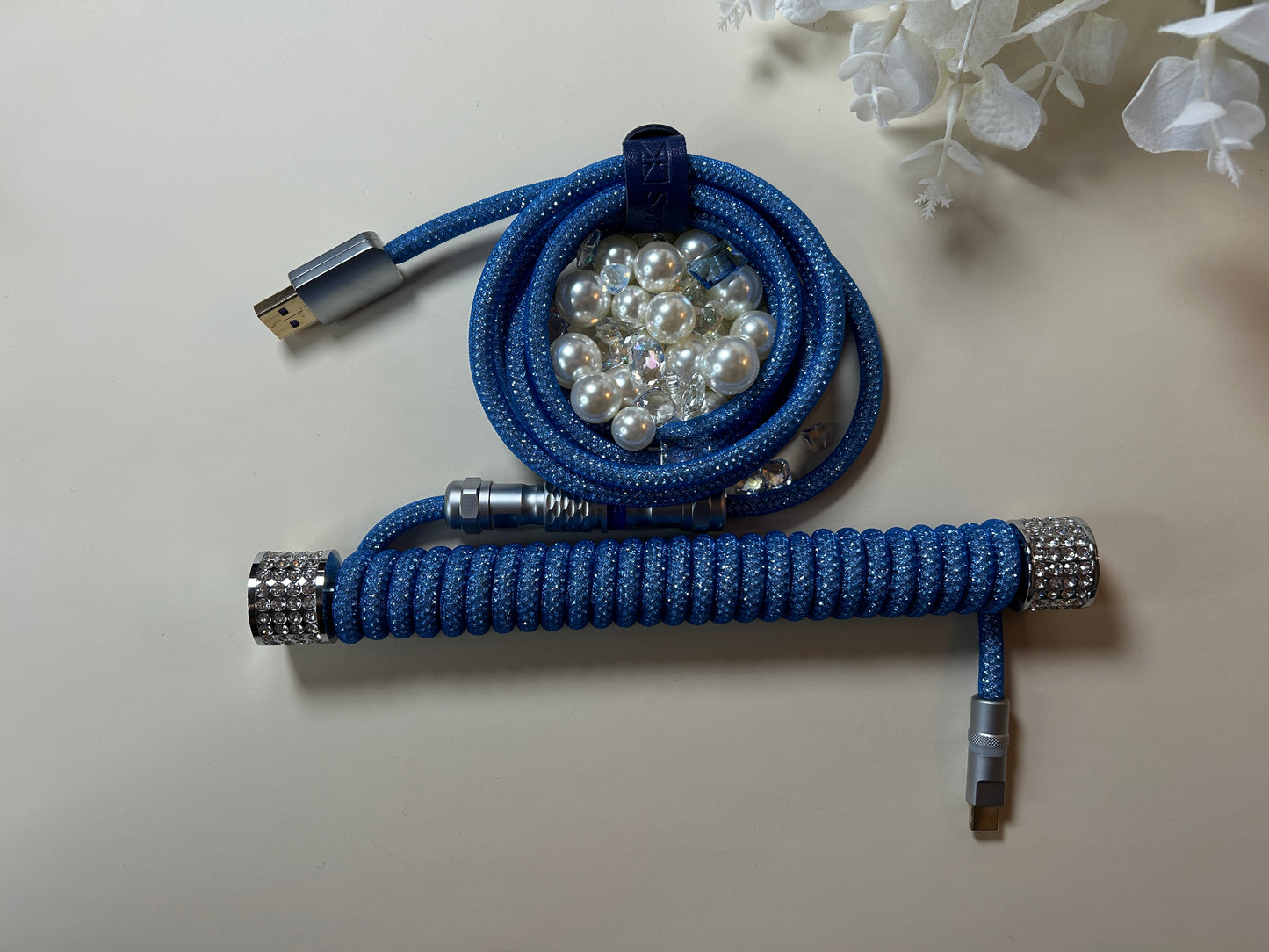 Blue Diamond Silver Keyboard Coiled Cable