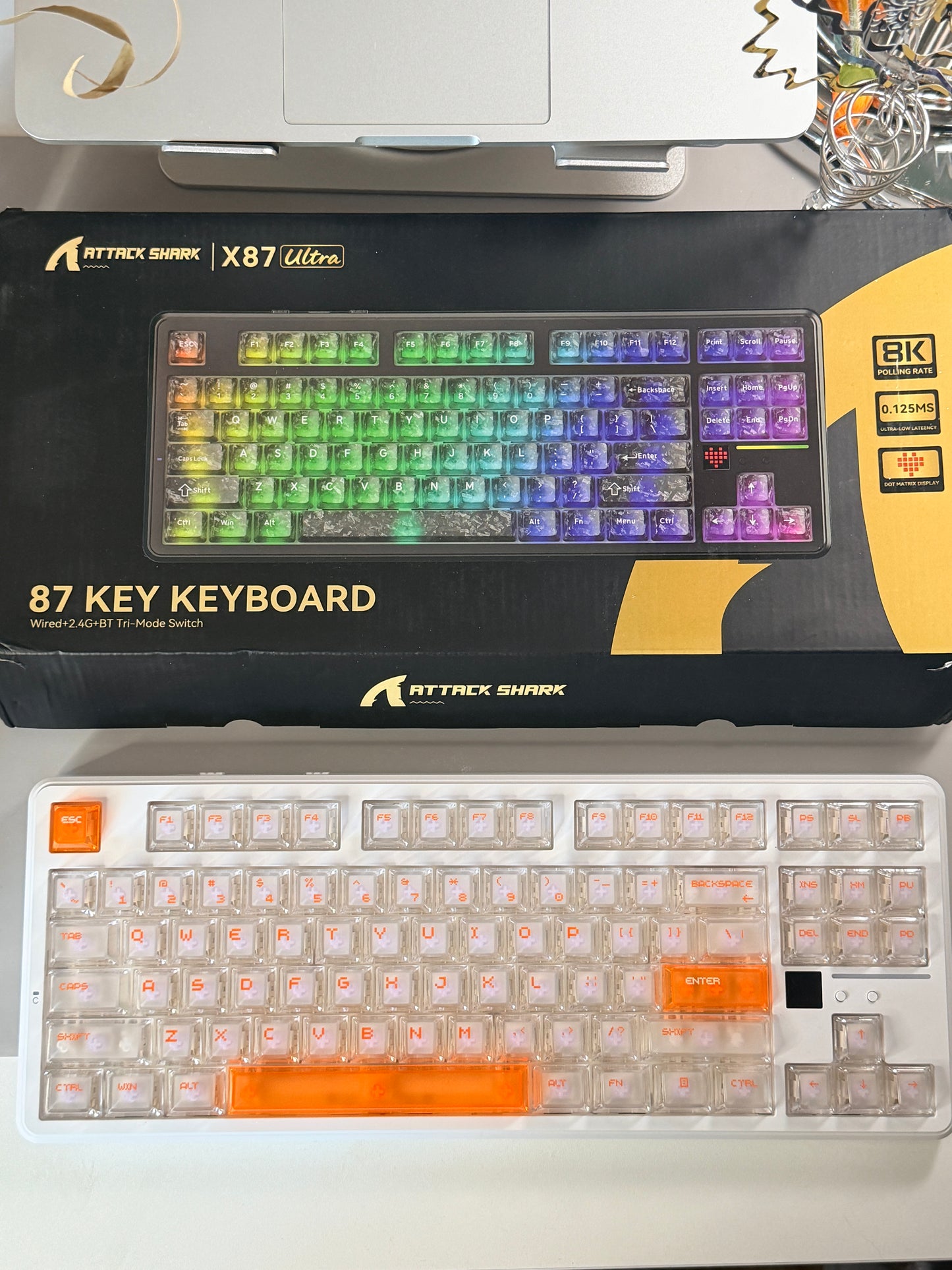 Unboxing Clearance ONLY 1 Instock Attack Shark X87 Ultra Wireless Mechanical RGB Backlit Iced Orange Keyboard