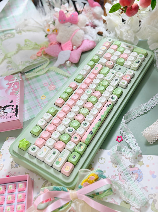 ONLY 1 Instock Prebuilt Aluminum Customized Mechanical Keyboard Rich98 Green Pink Set