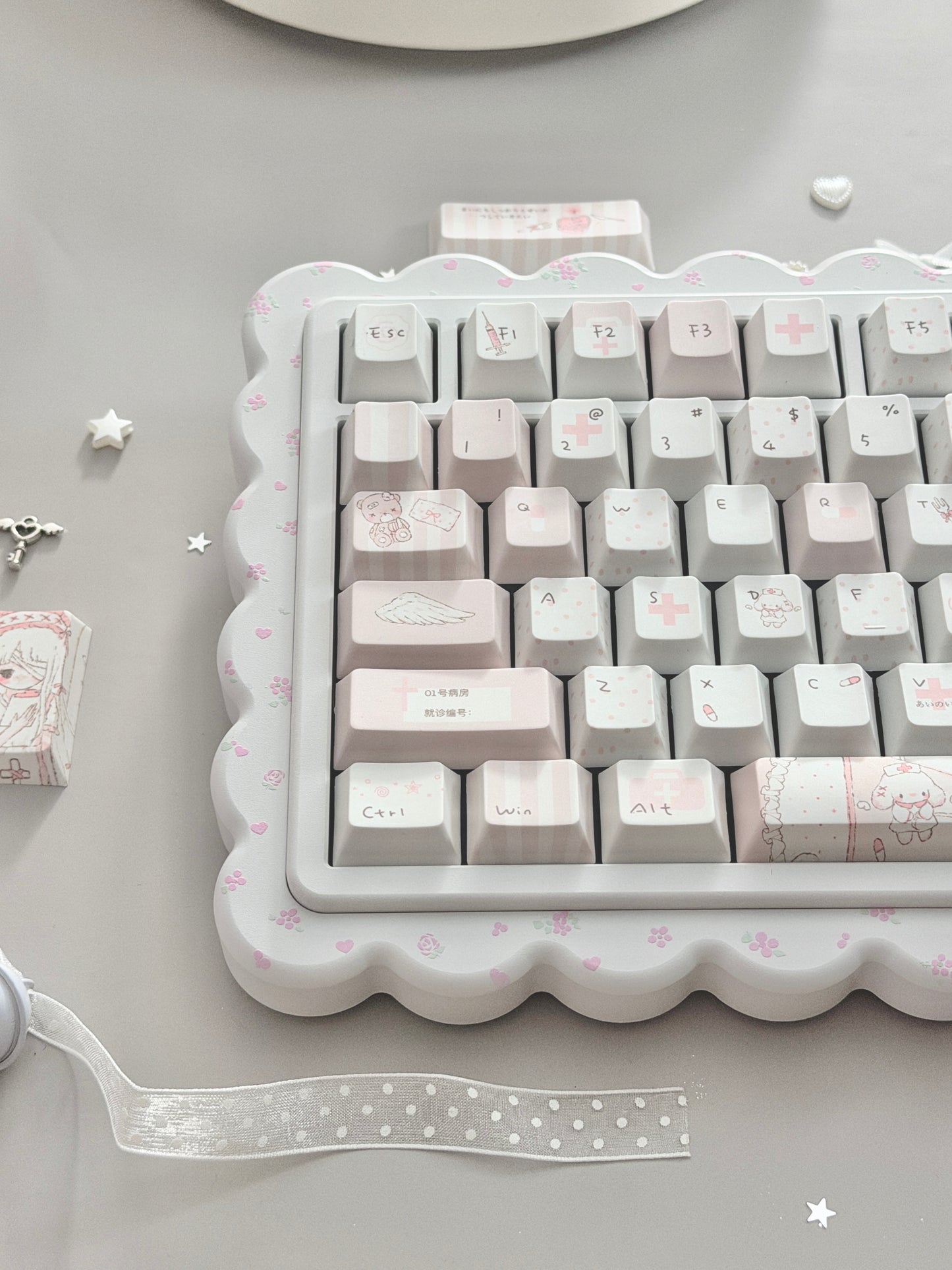 ONLY 1 Instock Prebuilt Aluminum Customized Mechanical Keyboard Cookies75 White Floral Set