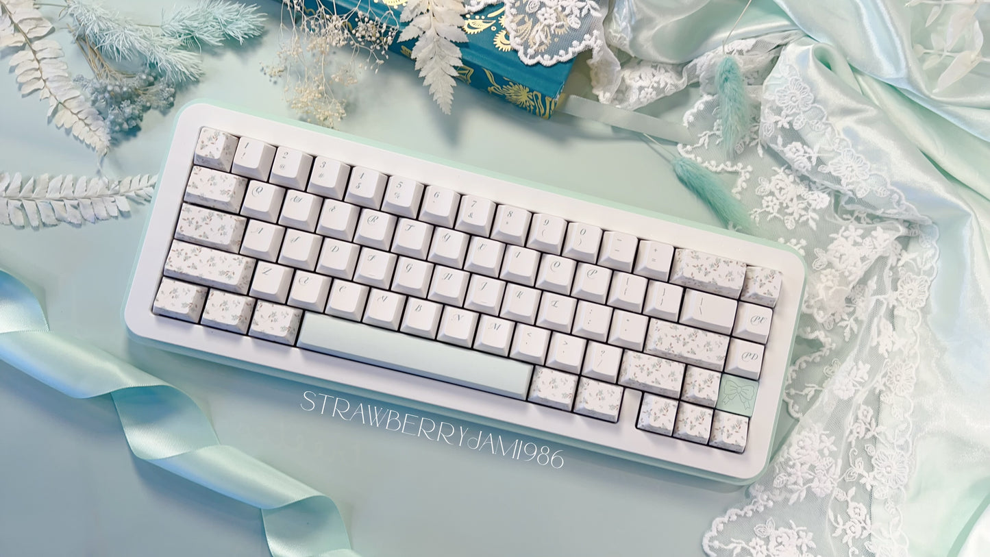 【Only 1 In-stock】 Prebuilt Bow65 Mint Green Floral Aluminum Customized Mechanical Keyboard