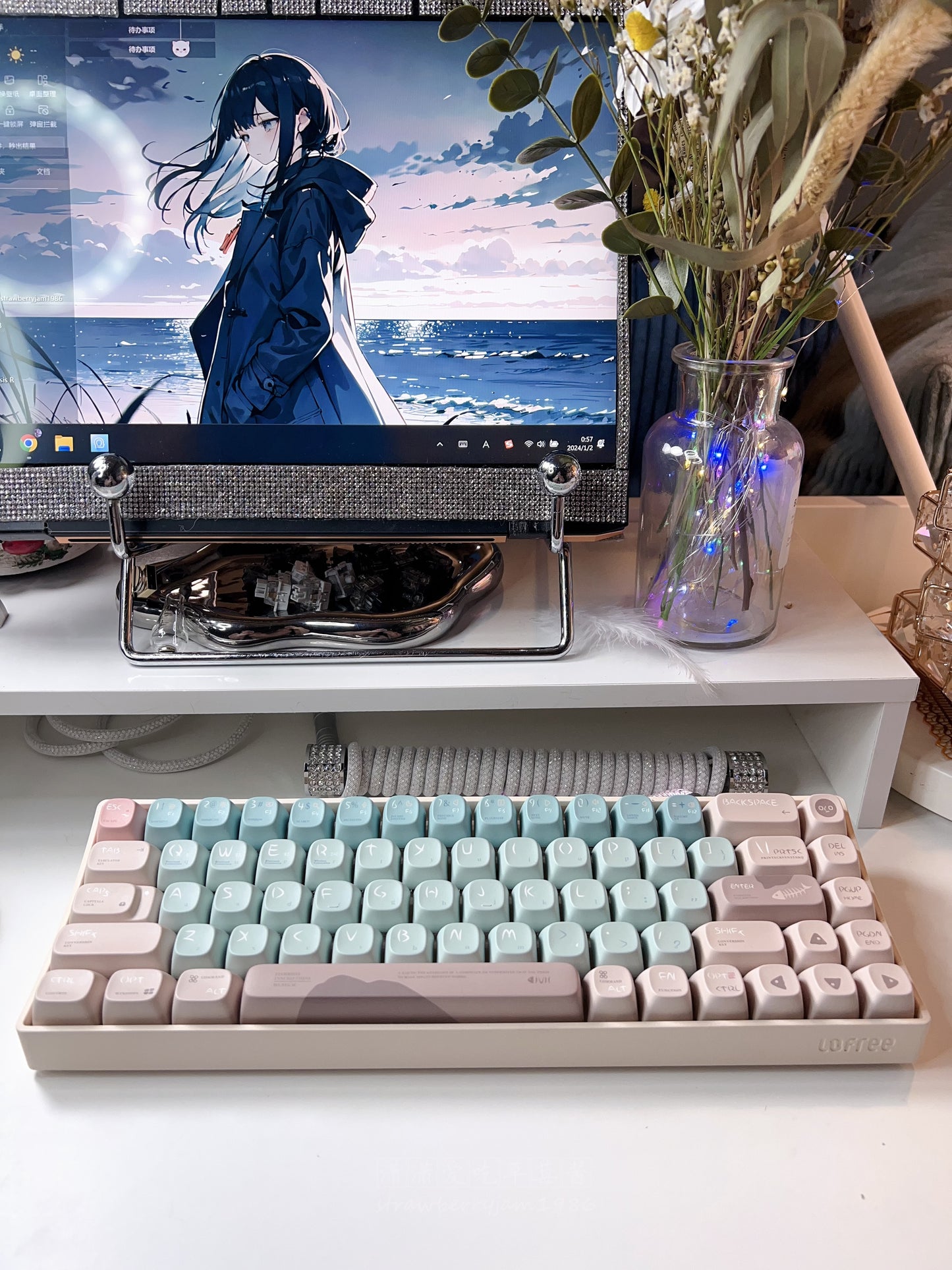 【In-Stock】 Prebuilt Lofree Fishbone Script Themed Customized Keyboard