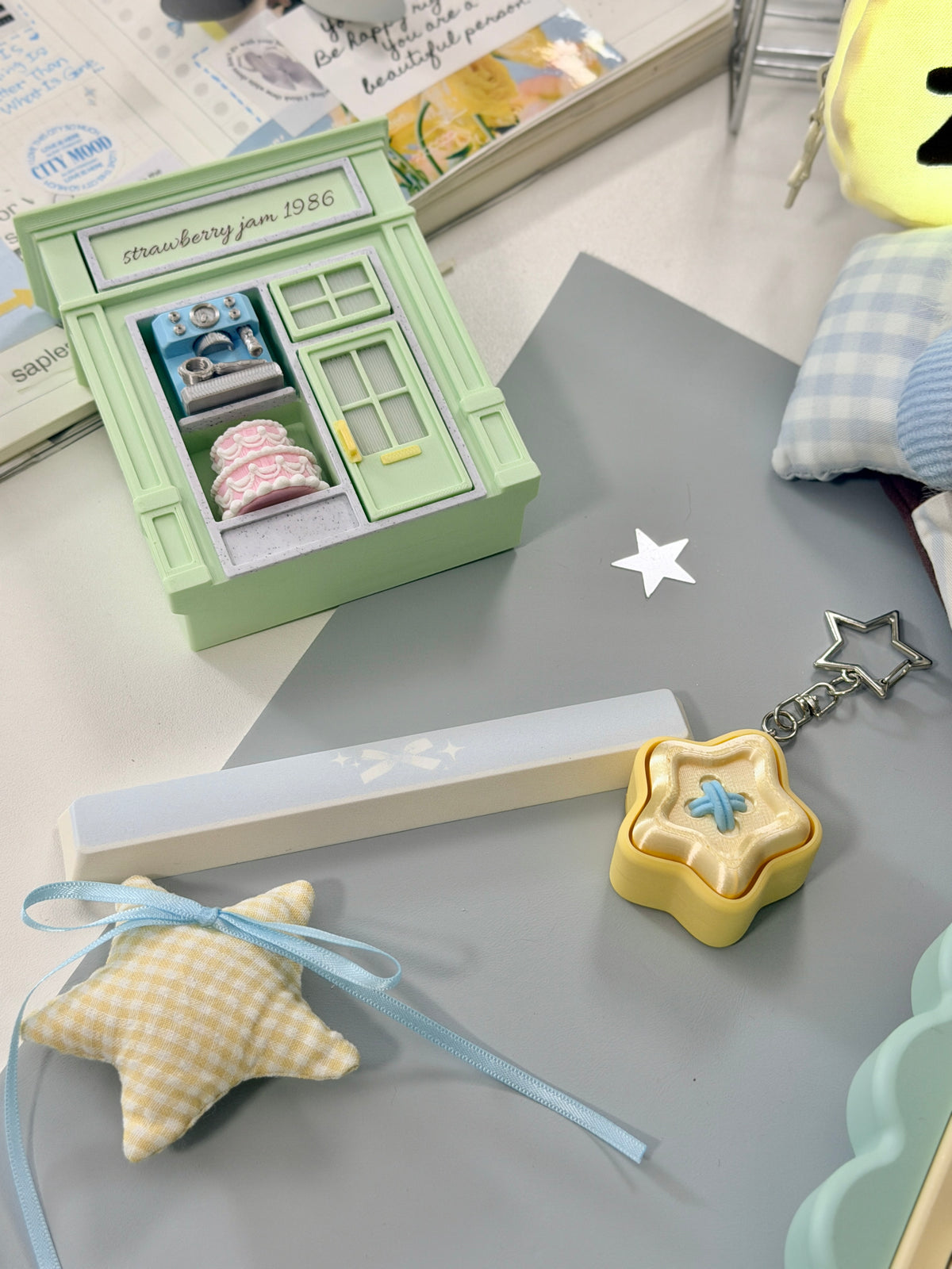 #0303 Aqua Lace Dream Garden Keycaps | Kawaii Pastel Floral & Bow PBT Keycap Set