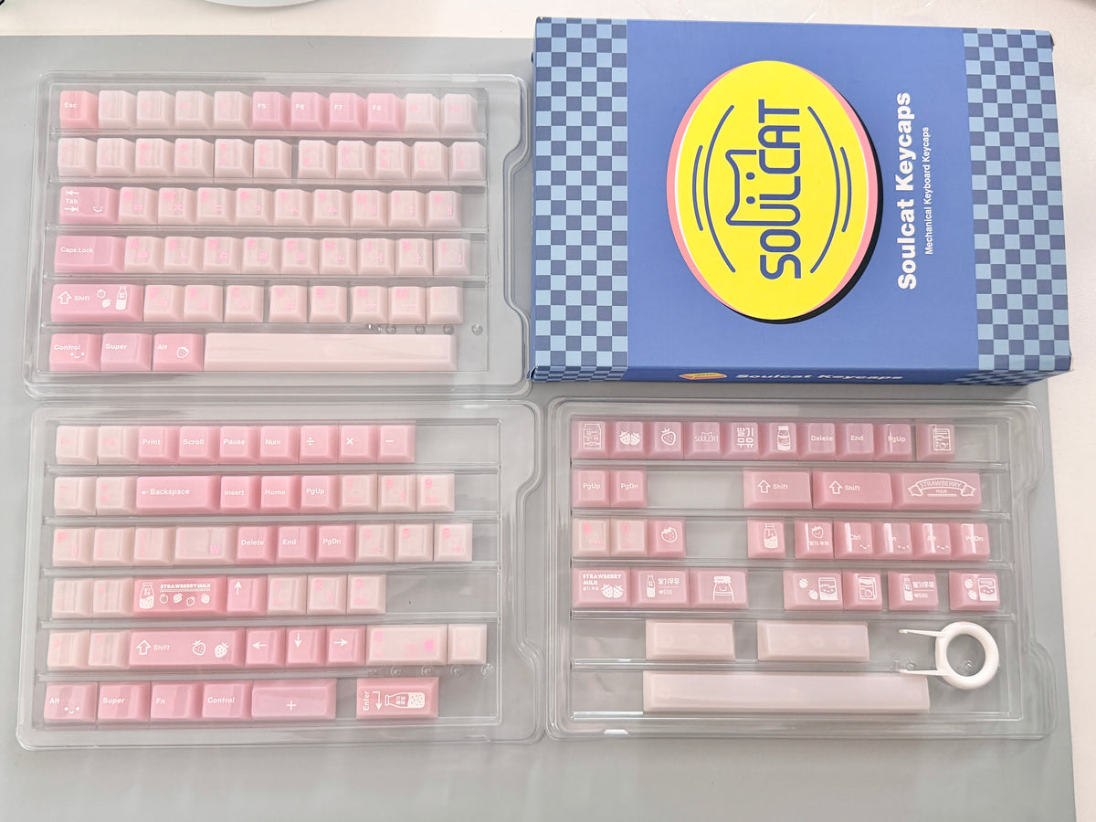 #0308 SoulCat Pink Strawberry Milk Jelly PC Keycap – Cute Romantic Keycap for Mechanical Keyboards, Kawaii Pink Cherry MX Keycap