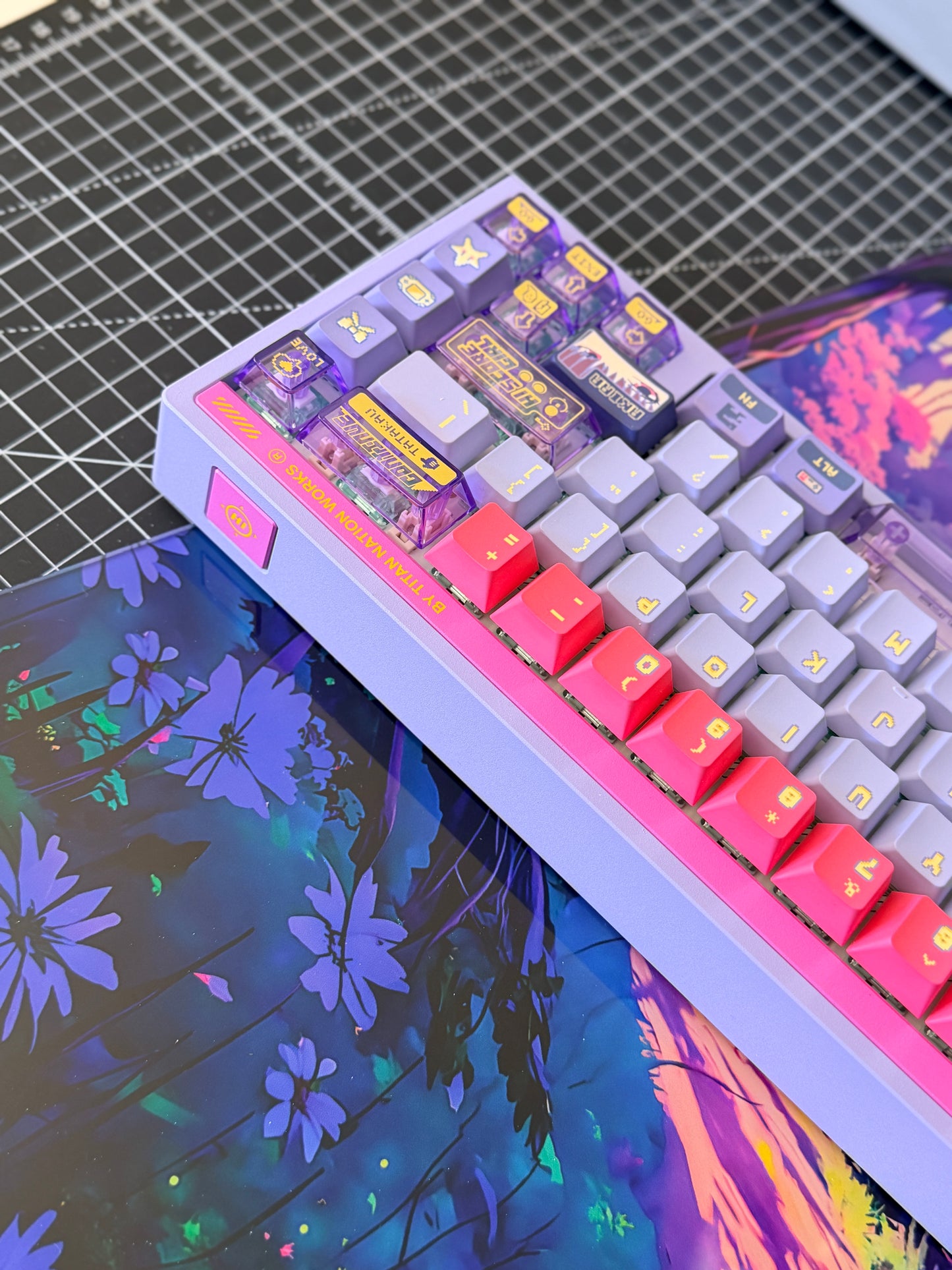 Unboxing Clearance TITAN68HE Purple Pink Magnetic Switch RGB Gaming Keyboard HI SCORE GIRL KEYCAPS