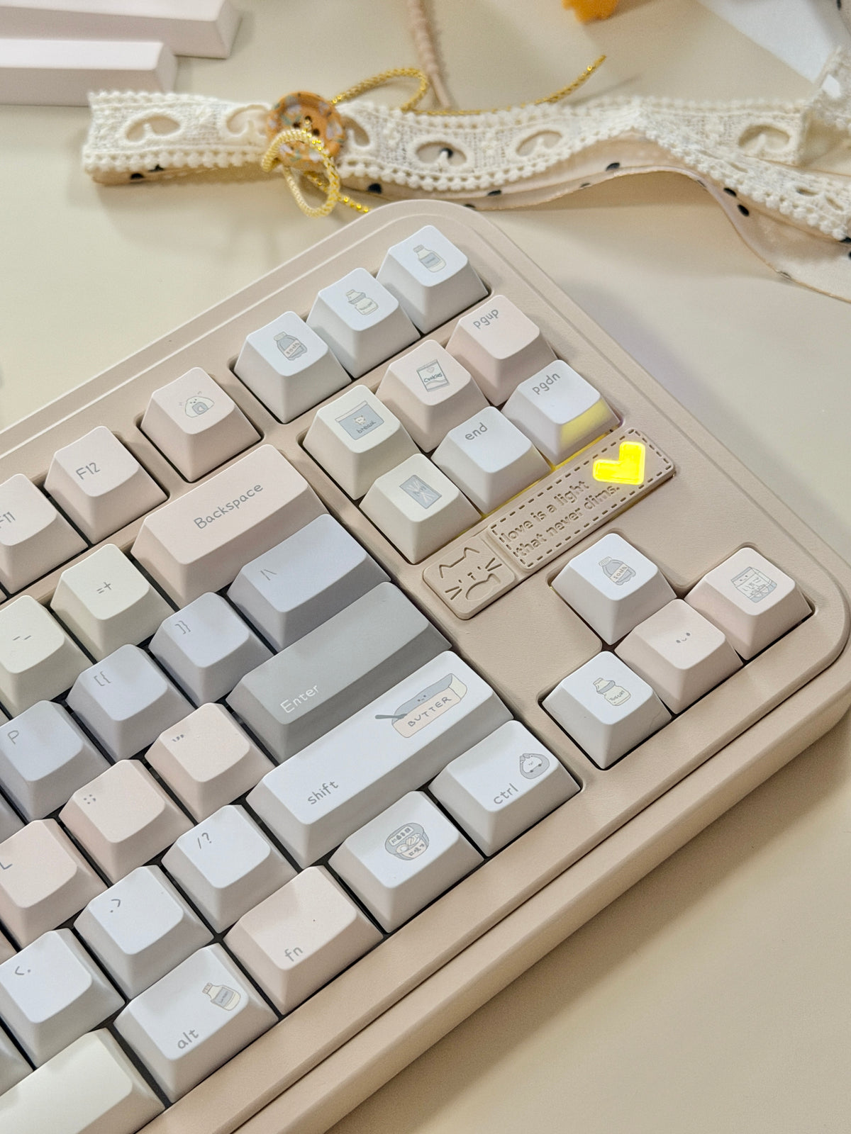 #0315 Tbcats Pastel Cream & Misty Blue Cute Keycap Set | Soft Aesthetic Mechanical Keyboard Keycaps | Kawaii Minimalist Custom Keycaps