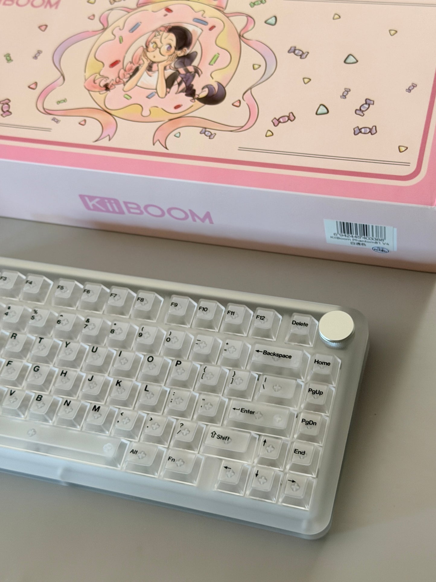 Unboxing Sample For Sale ONLY 1 Instock KiiBOOM Phantom 64 Clear Crystal Acrylic Keyboard + custom Peach Pink Keycaps