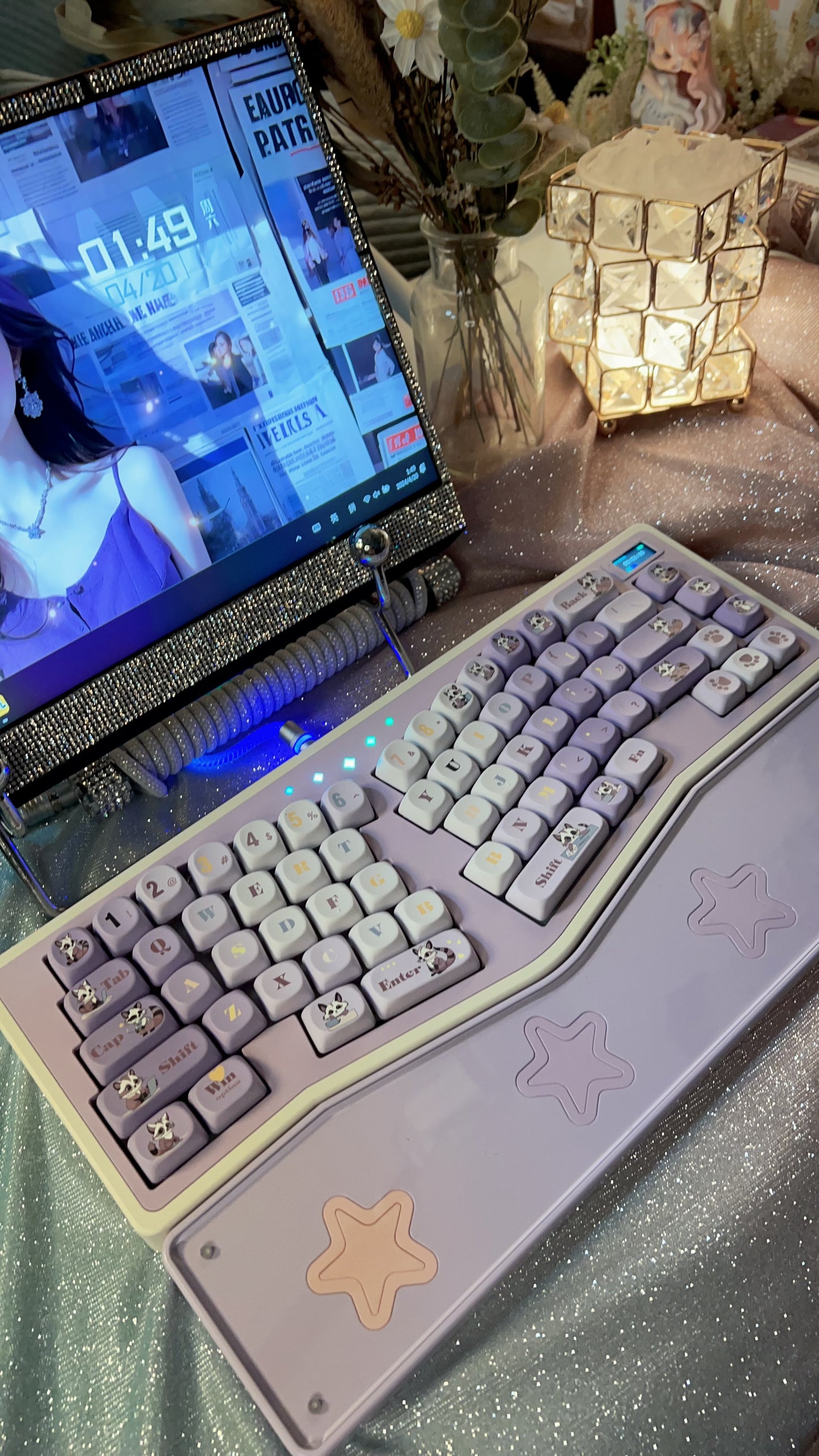 「Fully Assembled」Creamy Purple Gradient StarAlice Ergonomic Aluminum Customized Mechanical Keyboard