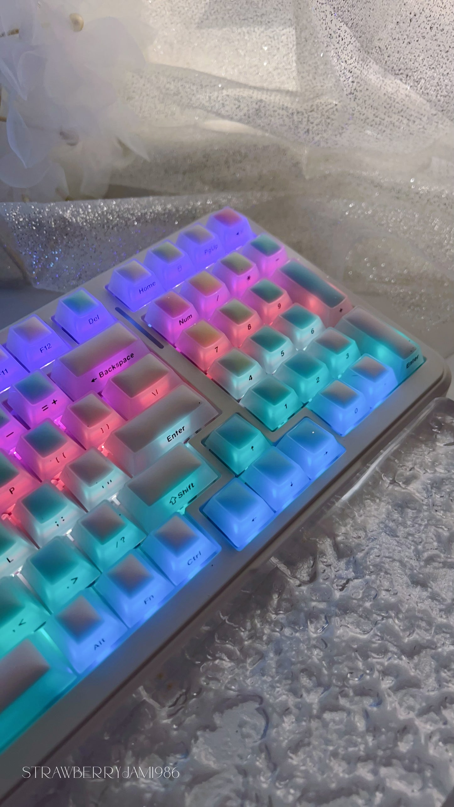 114 Rainbow Fudge Keycaps Fog Clear Silicone Material Soft Bounce Cute Keycaps Cherry Profile 124-key Side-print