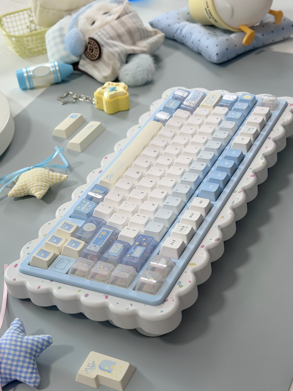 #0306 Little Starlight Keycaps | Cute Starry Sky PBT Keycap Set | Blue & White Kawaii Mechanical Keyboard Keycaps Designed By Doki Lab