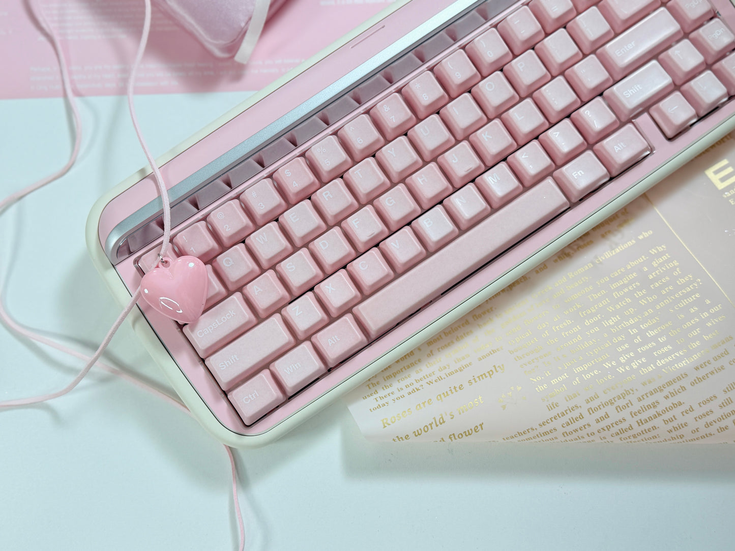 ONLY 1 Instock Prebuilt Aluminum Customized Mechanical Keyboard Rollo75 Pale Pink Cerakey Matte Keycaps Set