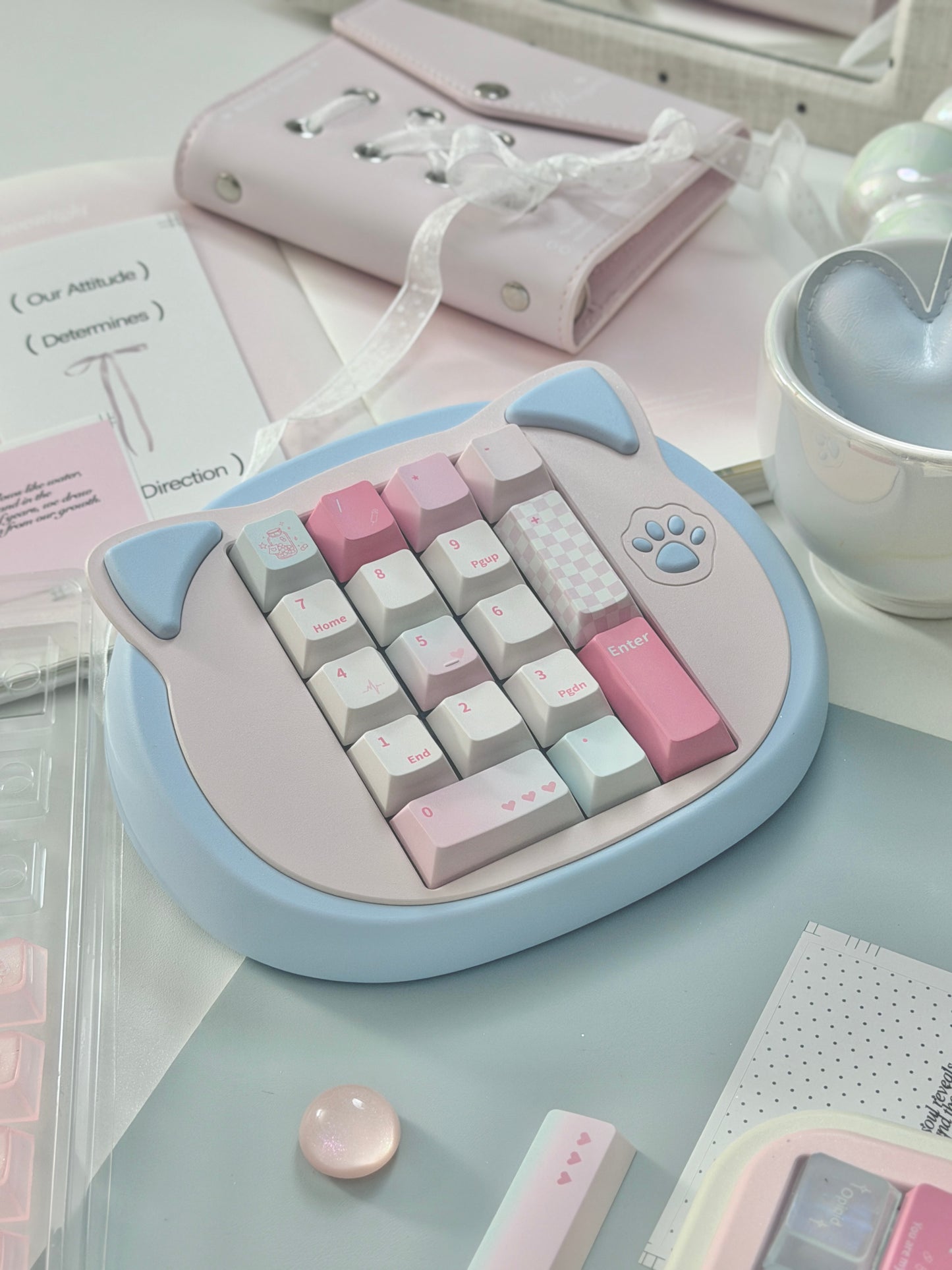ONLY 1 Instock Creme75 Pale Pink Cream White Prebuilt Custom Aluminum Mechanical Keyboard Set ➕ Cat Pad