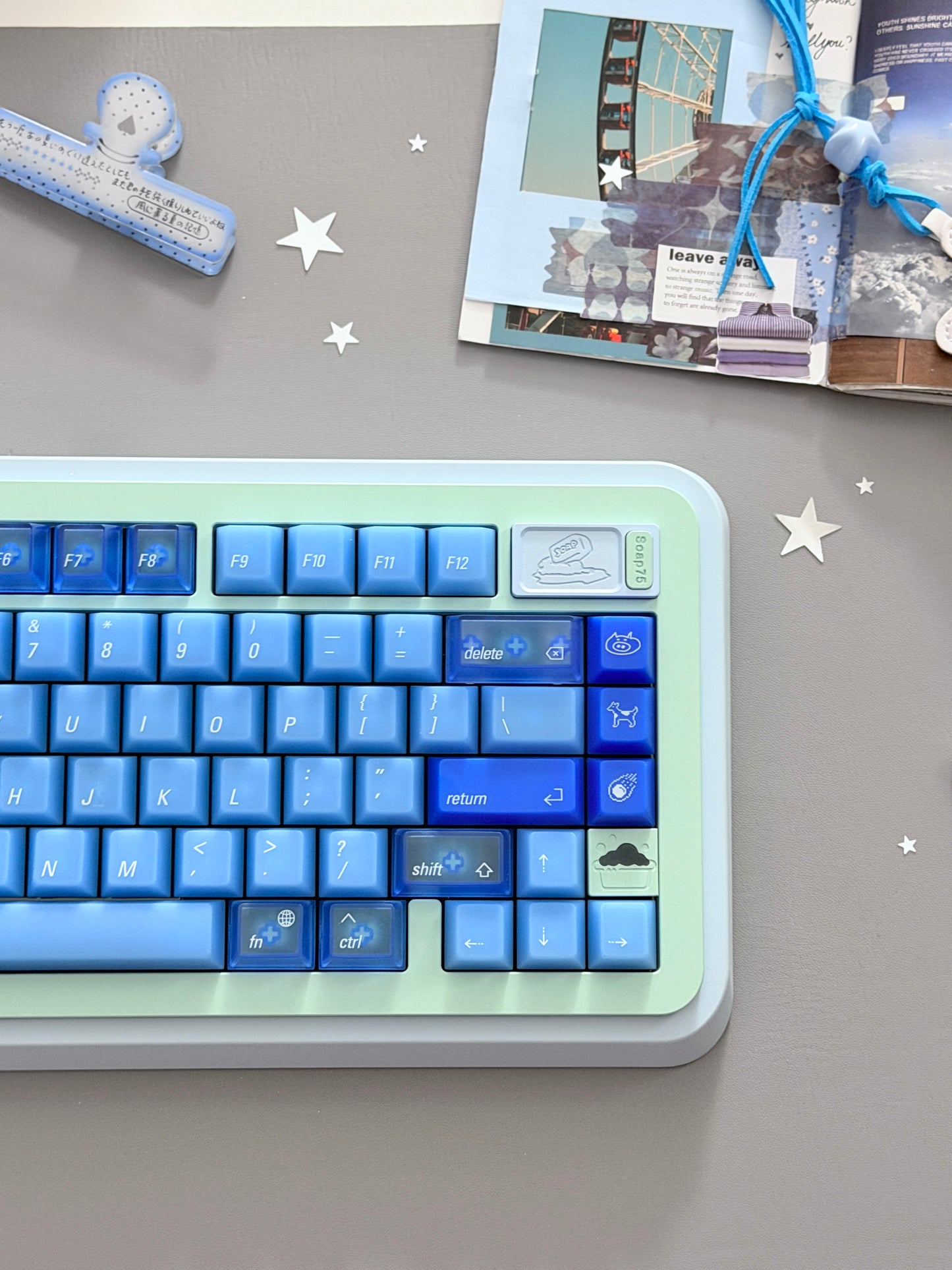 ONLY 1 Instock Prebuilt Aluminum Custom Mechanical Keyboard Blue Green Soap75 Wireless Set