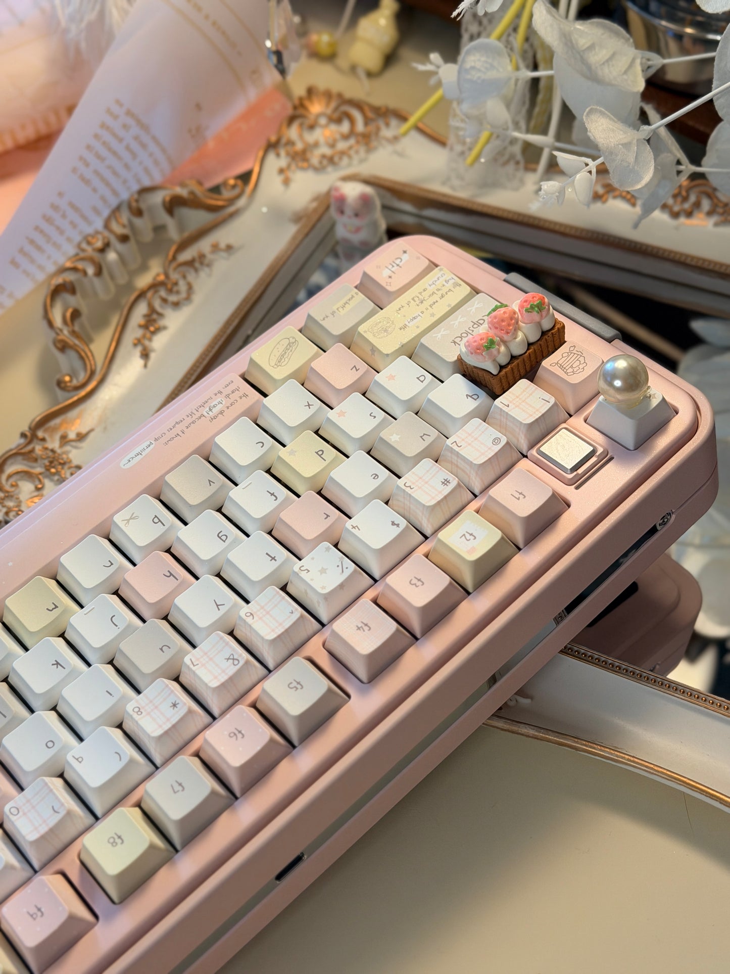 ONLY 1 Instock Prebuilt Aluminum Customized Mechanical Keyboard Bread75 Pale Pink Set