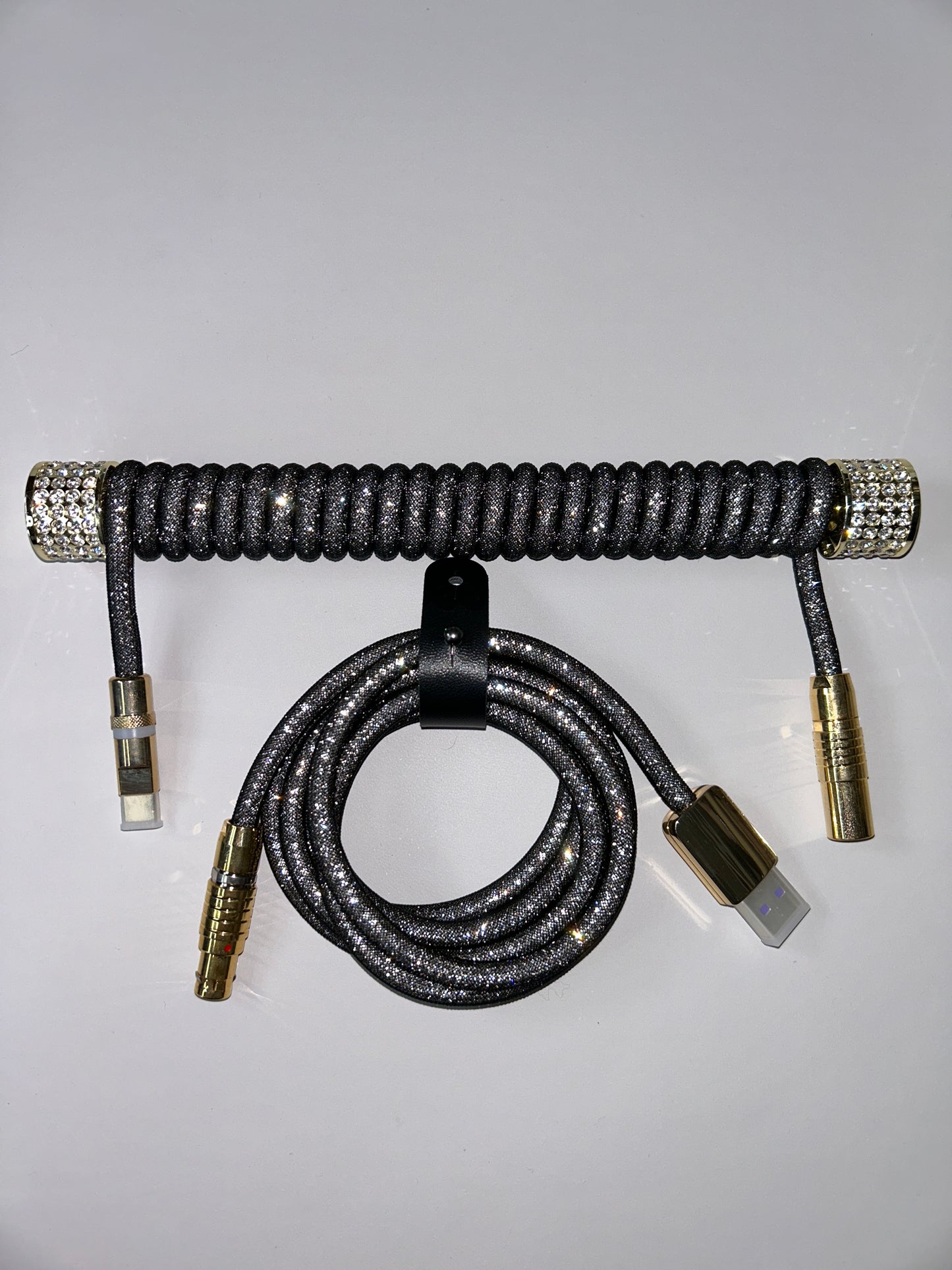 strawberryjam1986 diamond silver/gold coiled mechanical keyboard cable set