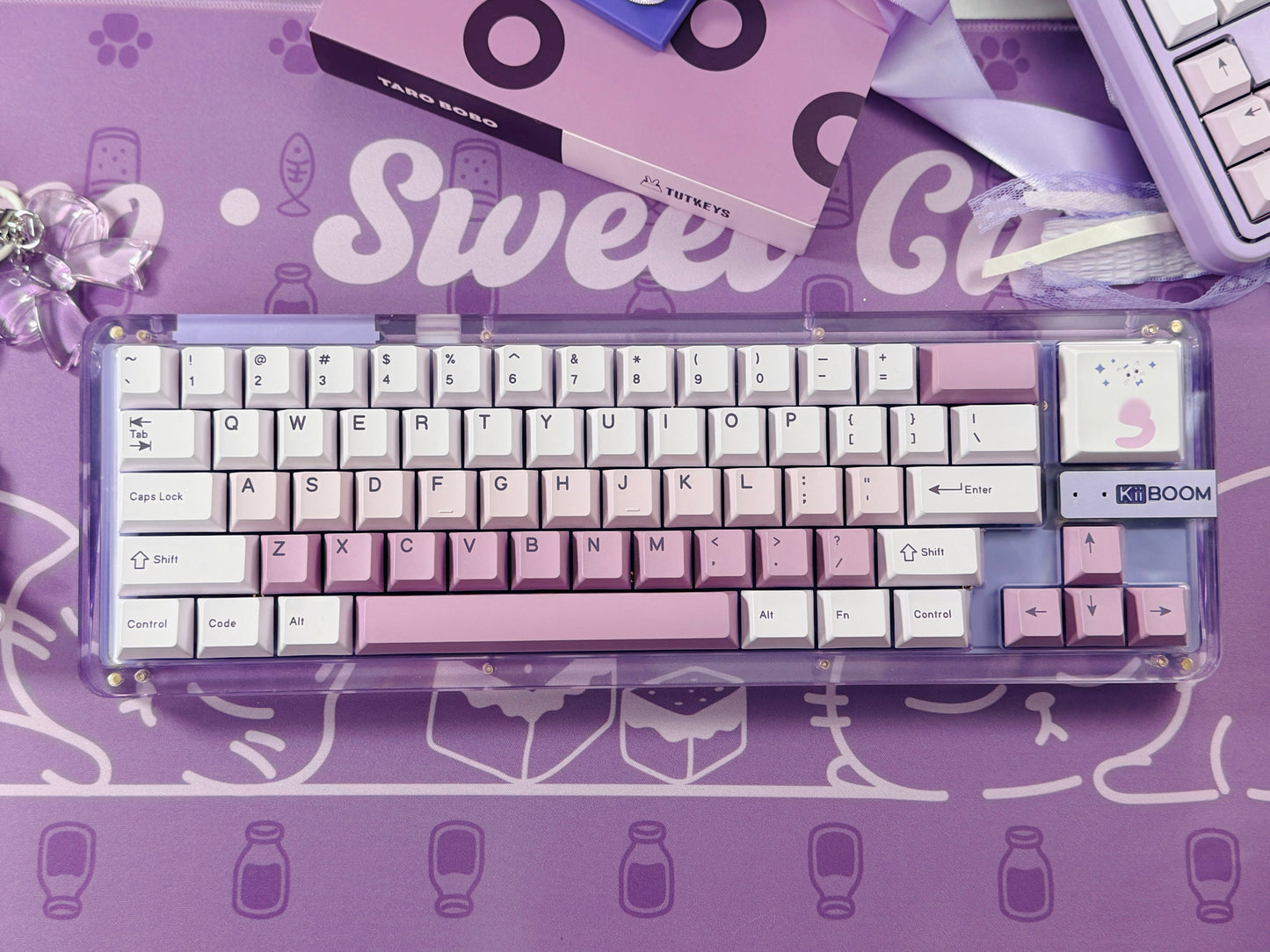 Unboxing For SALEs KiiBOOM Phantom 68 Purple Crystal Mechanical Keyboard + Taro Bobo Keycaps Alpha-A Set & Small Block