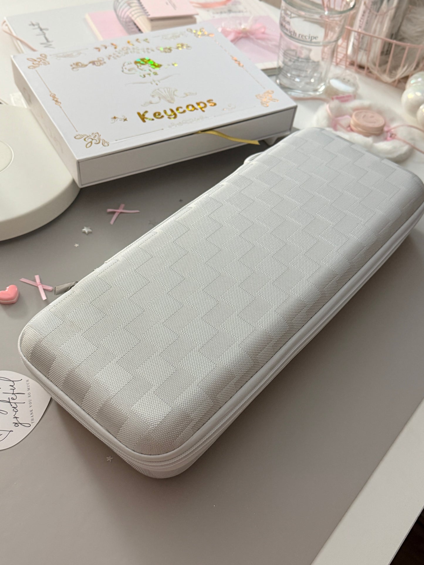 ONLY 1 Instock Prebuilt Aluminum Custom Mechanical Keyboard Bread80 Wireless Pale Pink & White Set