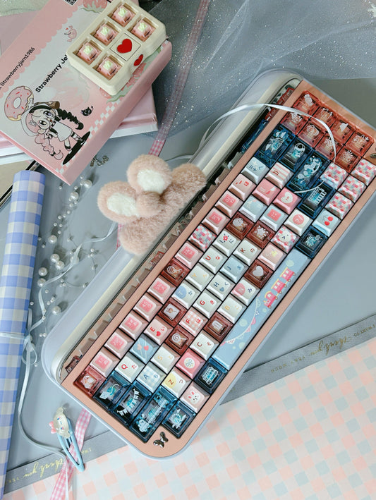 ONLY 1 Instock Prebuilt Aluminum Customized Mechanical Keyboard Targa65 Pink Blue Set（with switch & Keycap）