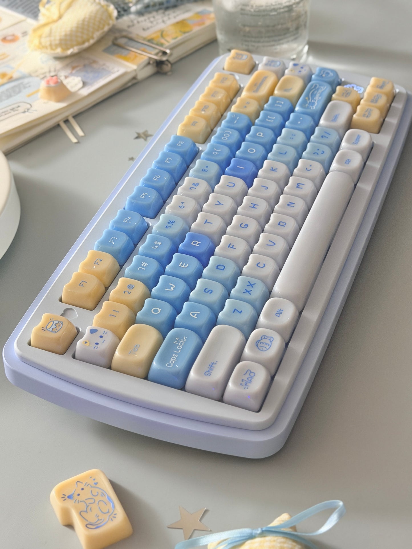 ONLY 1 Instock Prebuilt Aluminum Custom Mechanical Keyboard Yummy75 Blue Set