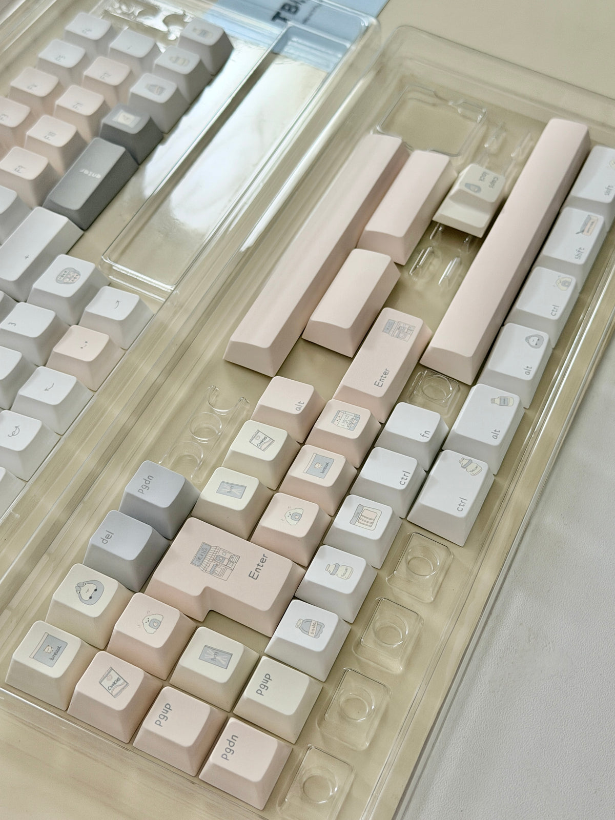 #0315 Tbcats Pastel Cream & Misty Blue Cute Keycap Set | Soft Aesthetic Mechanical Keyboard Keycaps | Kawaii Minimalist Custom Keycaps