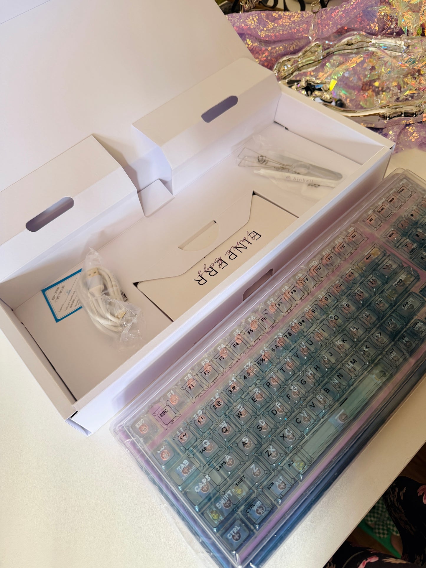Unboxing Sample For Sales ONLY 1 Instock Prebuilt Einperr Base99 Wireless Mechanical Keyboard with PC Transparent Keycaps, Hot Swappable Custom Keyboard with Number Pad, RGB Backlit, Lulu Switch for Windows Mac - Cosmic Violet