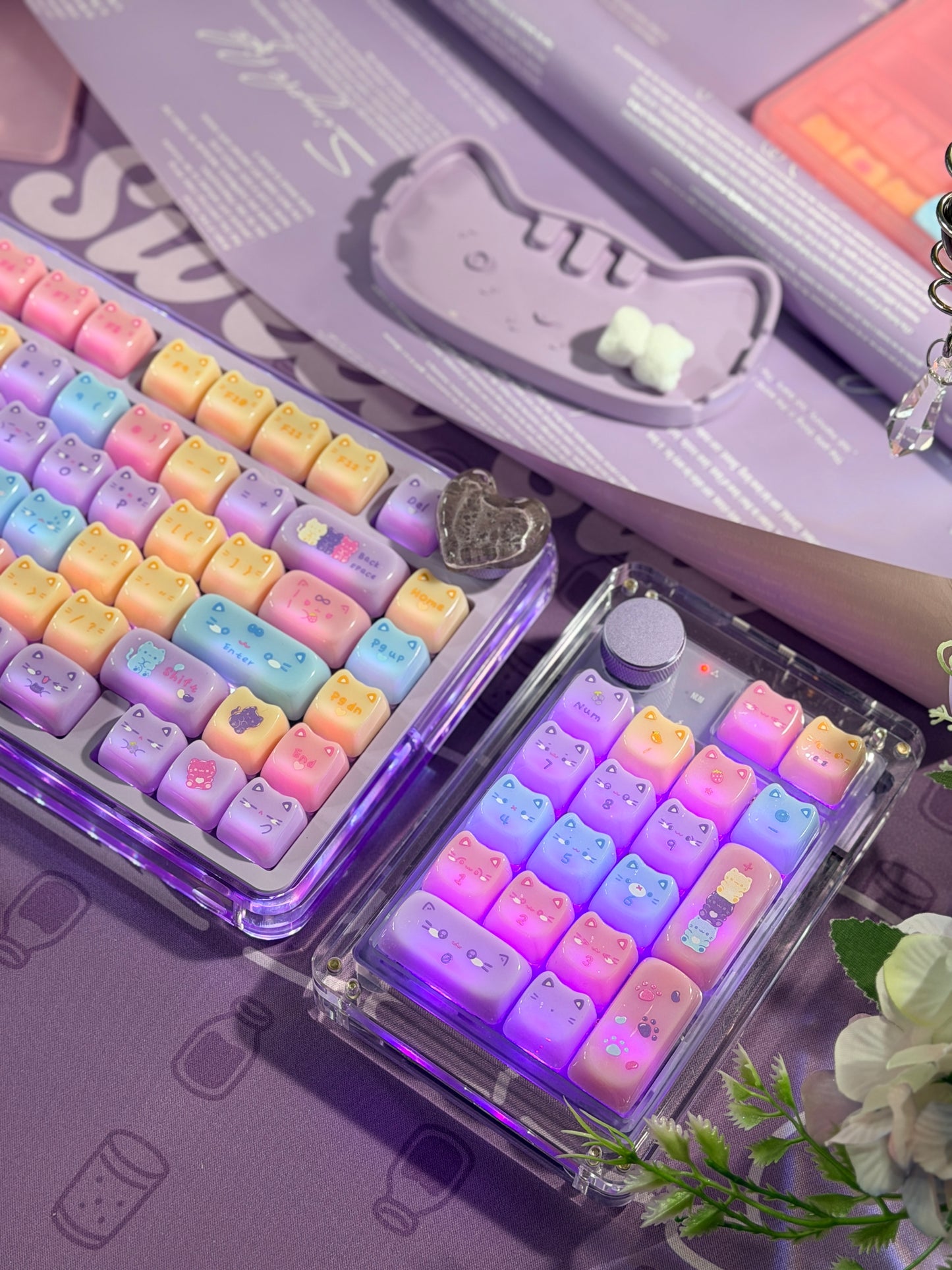Unboxing Clearance ONLY 1 Instock Meow Pudding PC Keycap Set ➕KiiBOOM Breeze75 Purple Mechanical Keyboard ➕ Phantom 21 Number Pad