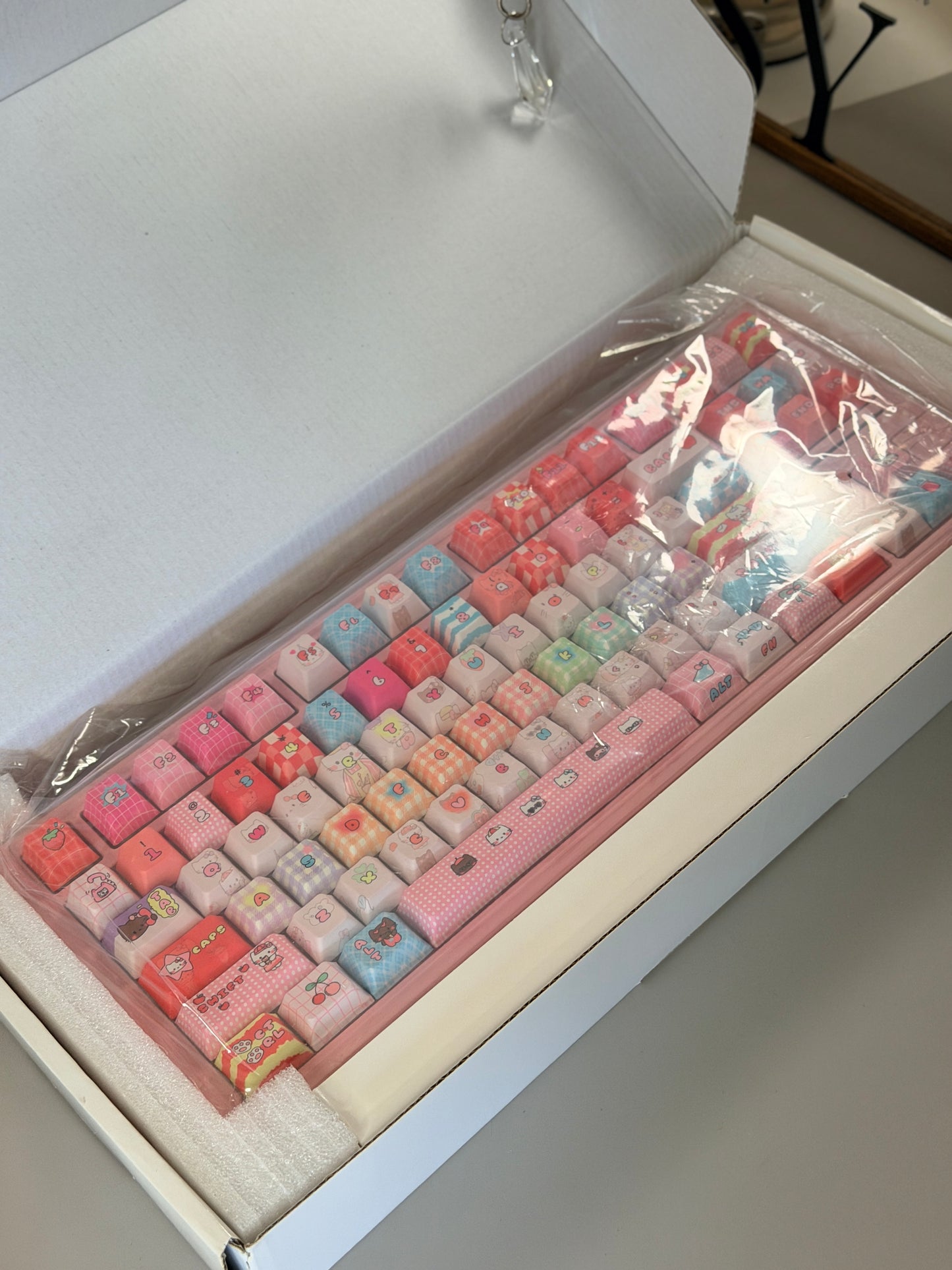 Unboxing Clearance ONLY 1 Instock Prebuilt Galaxy80 Pink Aluminum Customized Mechanical Keyboard + Kitty keycap Set
