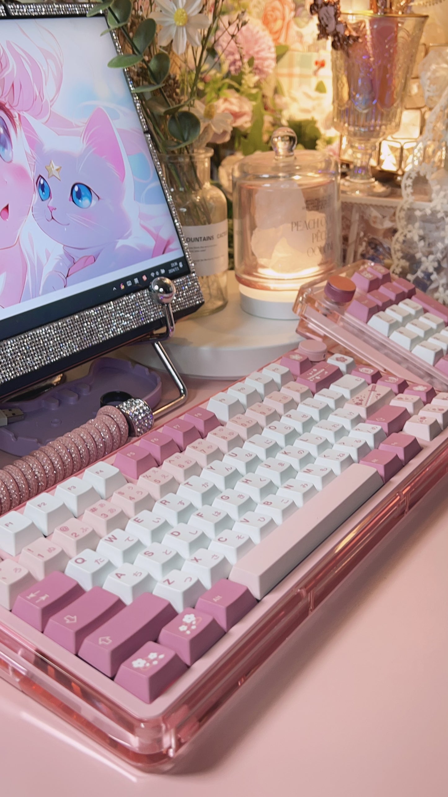 strawberryjam1986 diamond pink coiled mechanical keyboard cable set