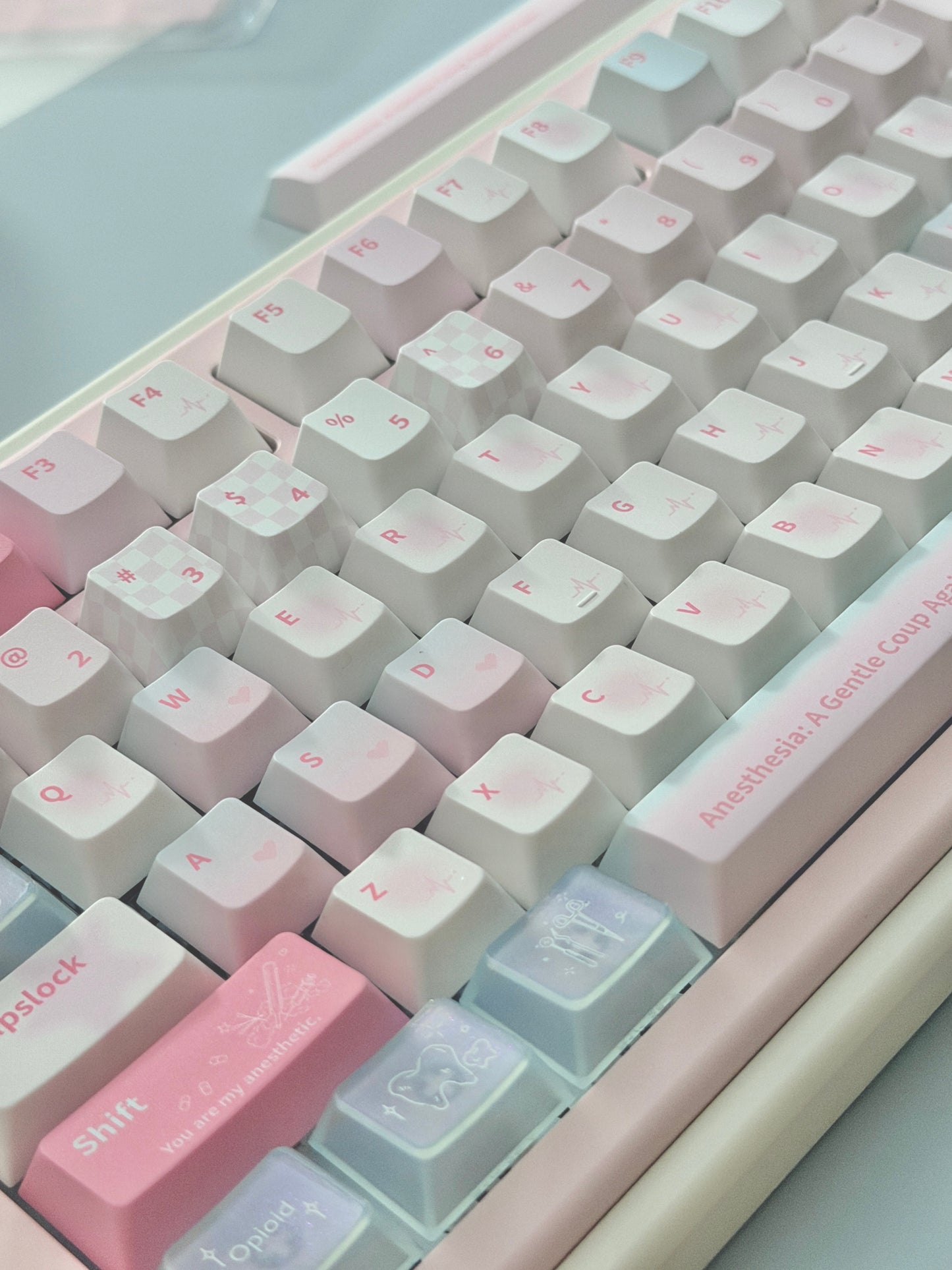 ONLY 1 Instock Creme75 Pale Pink Cream White Prebuilt Custom Aluminum Mechanical Keyboard Set ➕ Cat Pad