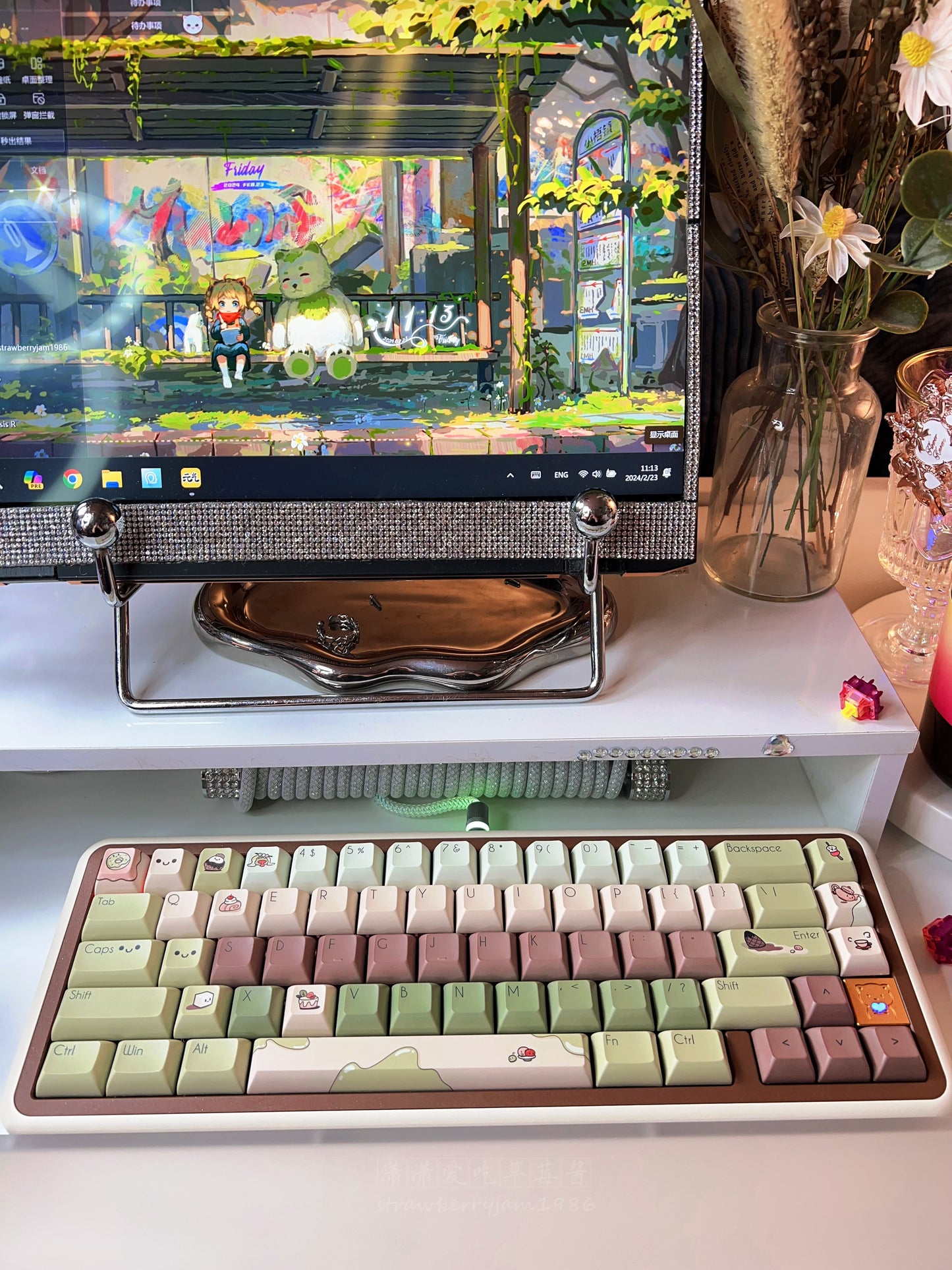 strawberryjam1986 Matcha Red Bean Mochi Original Green Five-sided Sublimation PBT Customized Keycaps