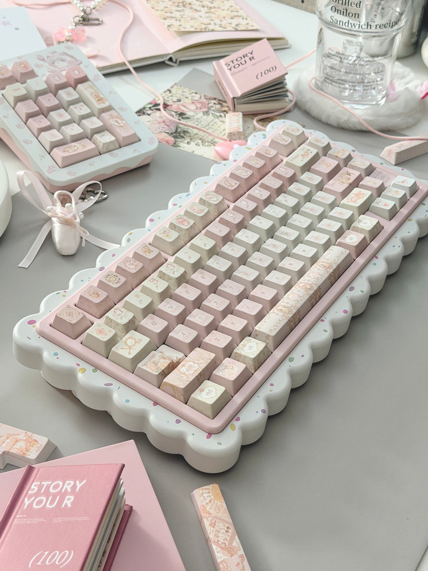 ONLY 1 Instock Prebuilt Aluminum Customized Mechanical Keyboard Cookies75 Pink Sugar Set & Cake Pad