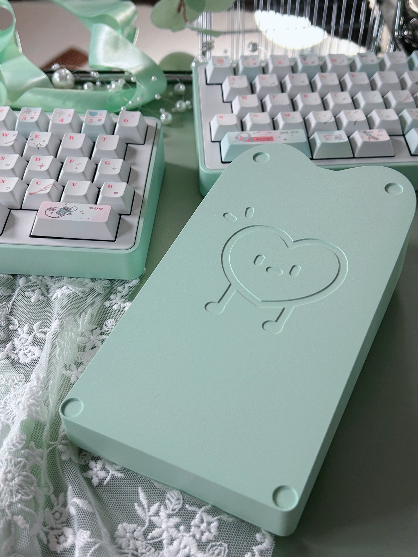 PREORDER Prebuilt Aluminum Customized Mechanical Keyboard Blockboy Split65 Mint Set With Bow Pad
