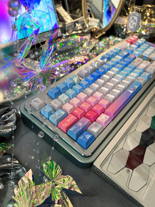 Preorder Prebuilt Aluminum Customized Mechanical Keyboard Rich98 Silver Blue Set With Heartbeat Lab keycap set（not including the Wristrest）