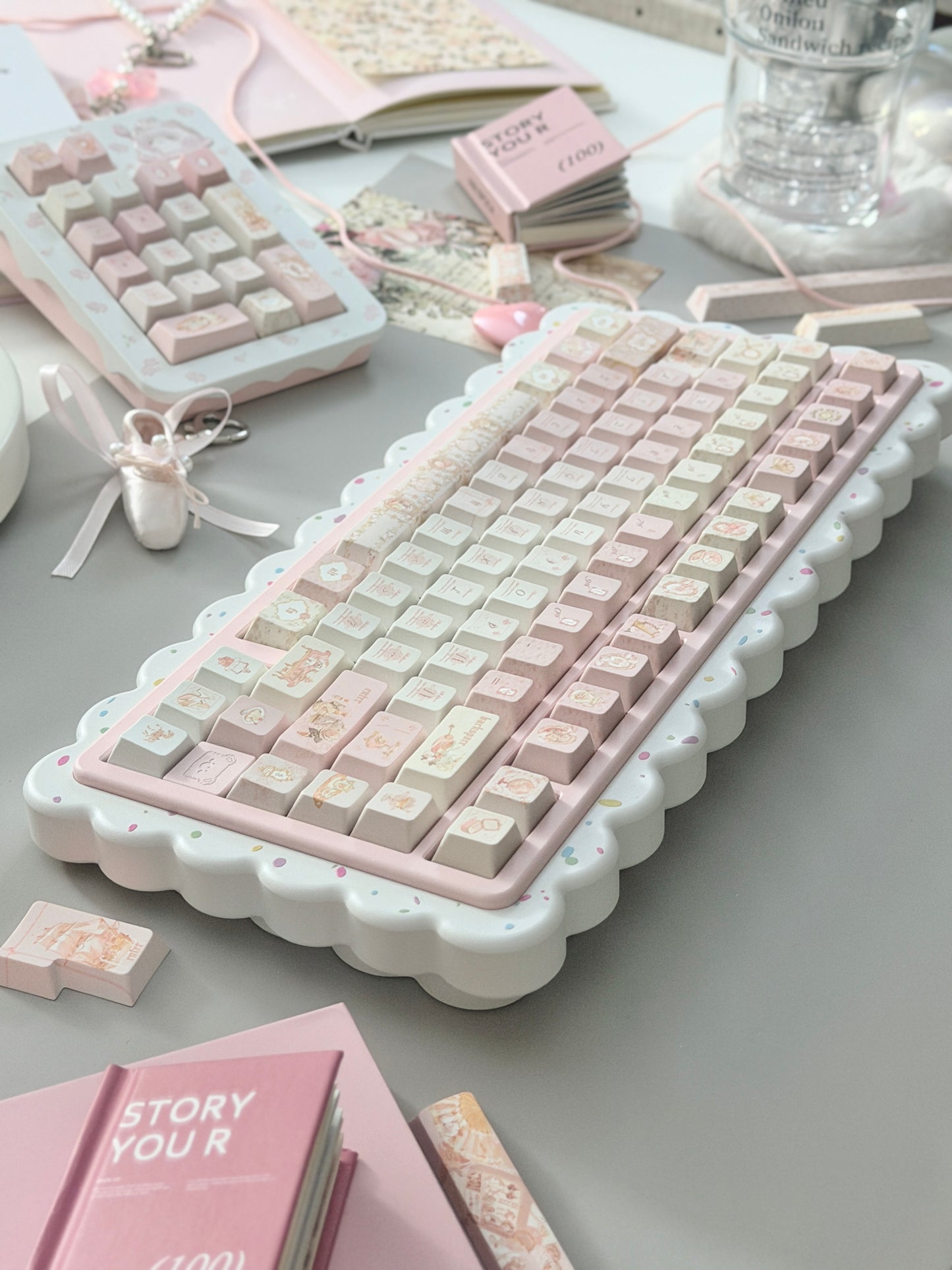 ONLY 1 Instock Prebuilt Aluminum Customized Mechanical Keyboard Cookies75 Pink Sugar Set & Cake Pad