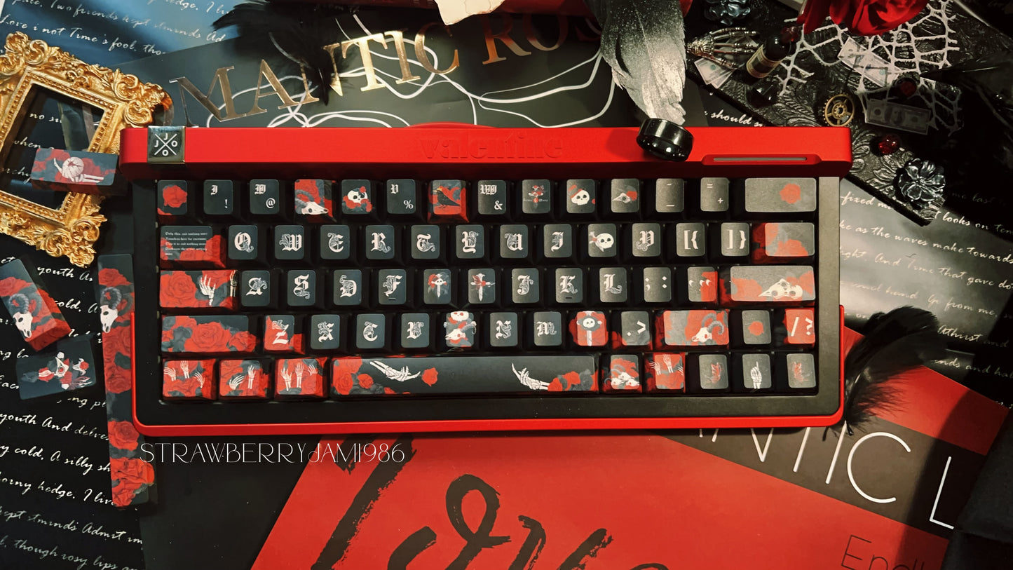 【Only 1 In-stock】Prebuilt JOJO R63 Black Red Gothic Themed Skeleton Rose  Aluminum Customized Mechanical Keyboard