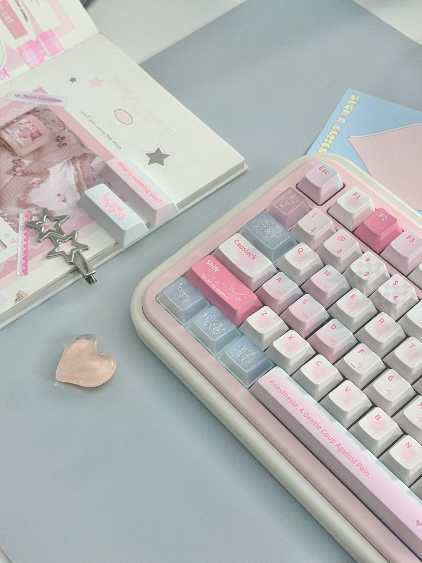 ONLY 1 Instock Creme75 Pale Pink Cream White Prebuilt Custom Aluminum Mechanical Keyboard Set ➕ Cat Pad