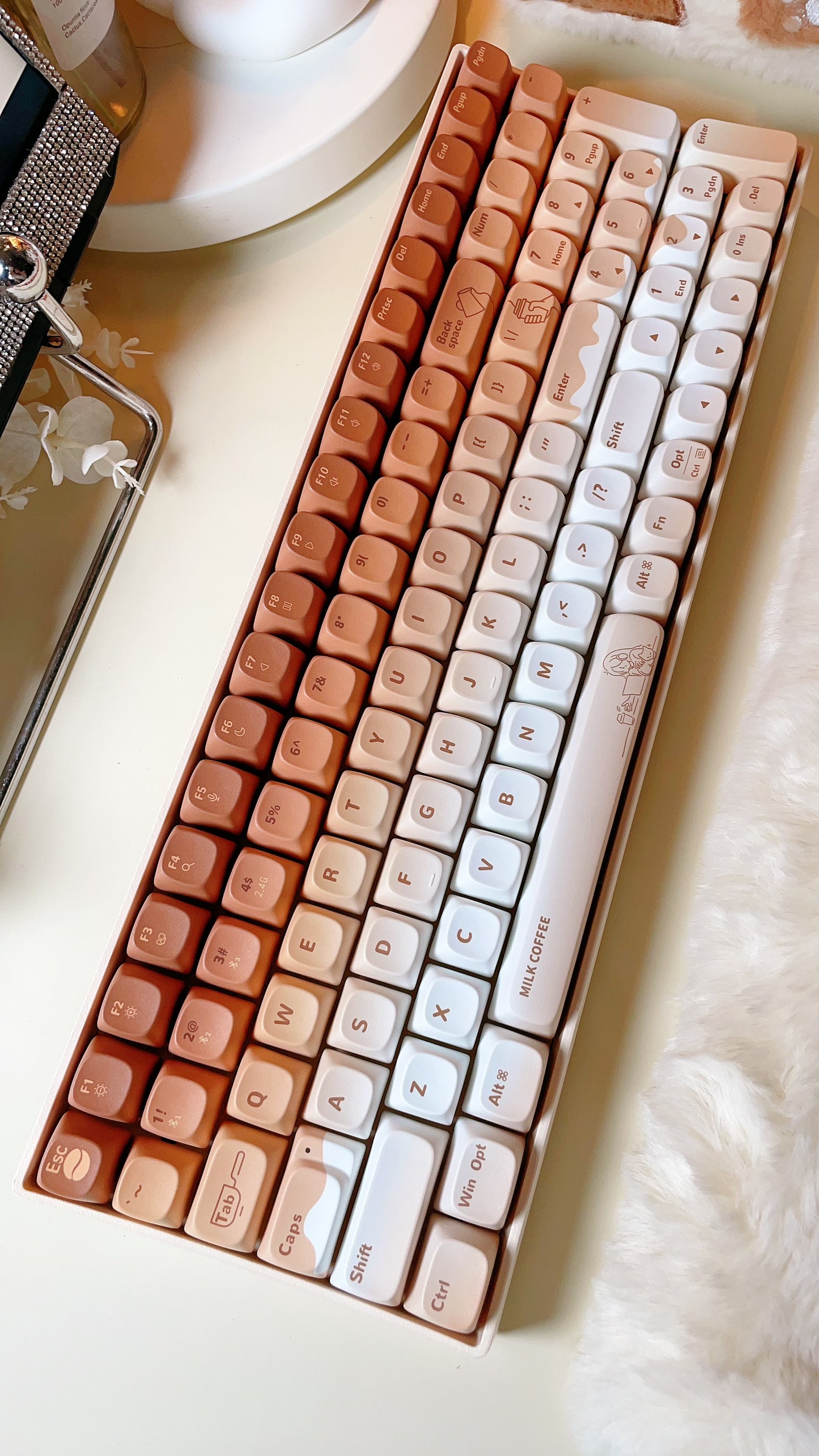 Creamy Thock Lofree milk coffee three-mode wireless Bluetooth mechanical keyboard, cute girl high-value keyboard