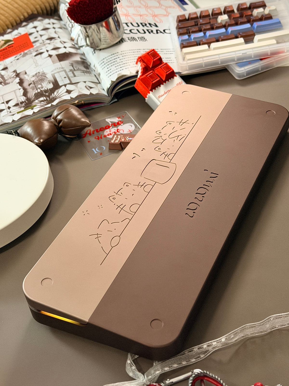 ONLY 1 Instock Prebuilt Aluminum Customized Mechanical Keyboard Cocomi80 Anordized Brown Champagne Set  | Wireless | Backlit