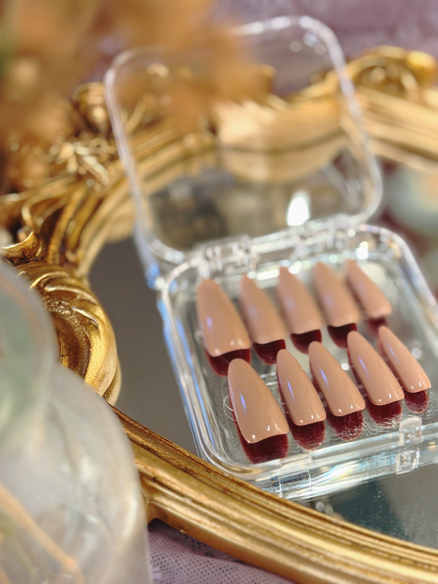 ONLY 1 Left Designer False Nails Red-Bottom High Heels & Milk Tea Long Teardrop Press-On Nails