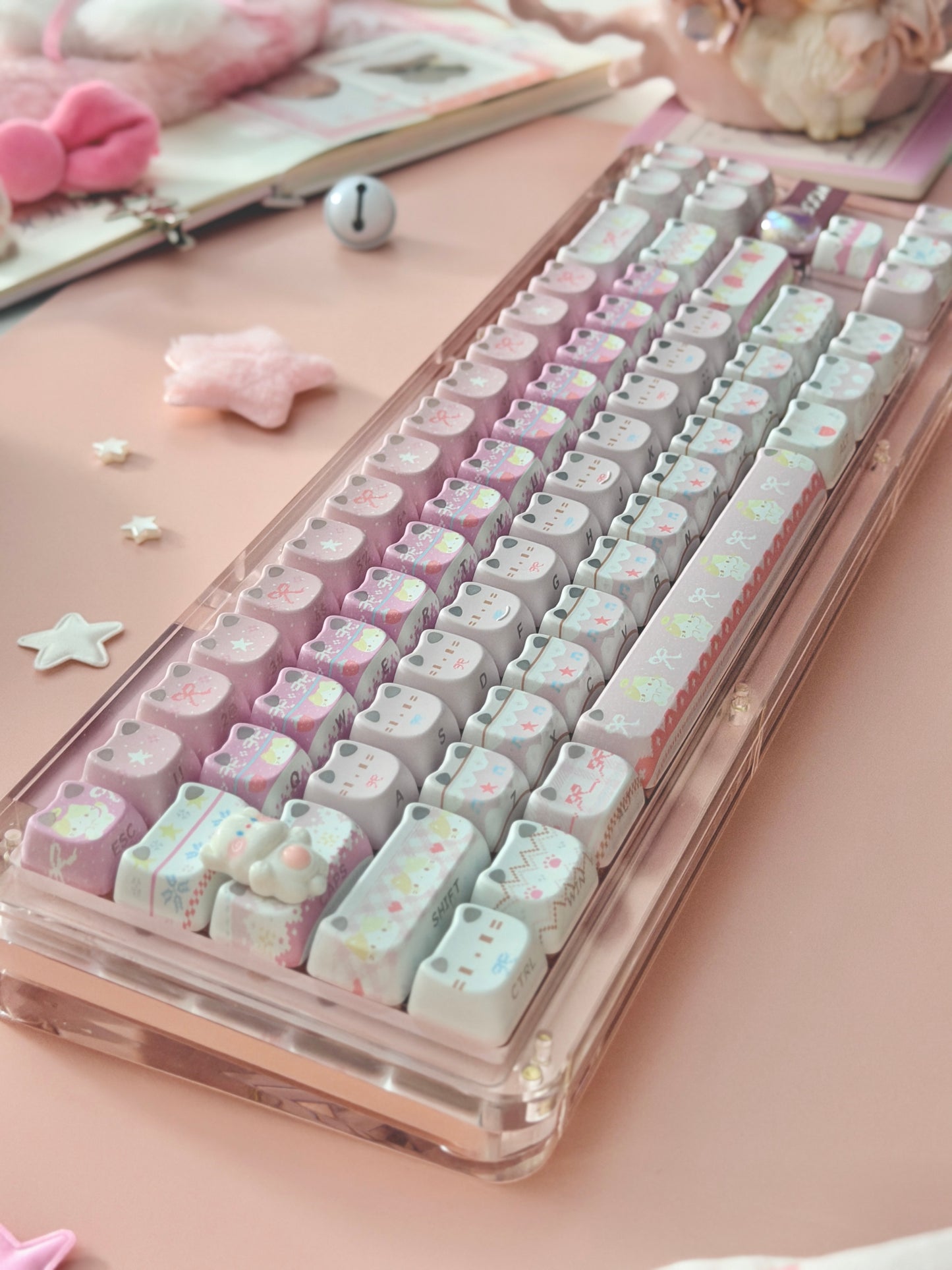 Unboxing Clearance ONLY 1 KiiBOOM Phantom 68 Pink Crystal Gasket-Mounted Mechanical Keyboard & KiiBOOM Pink Meow Keycap Set