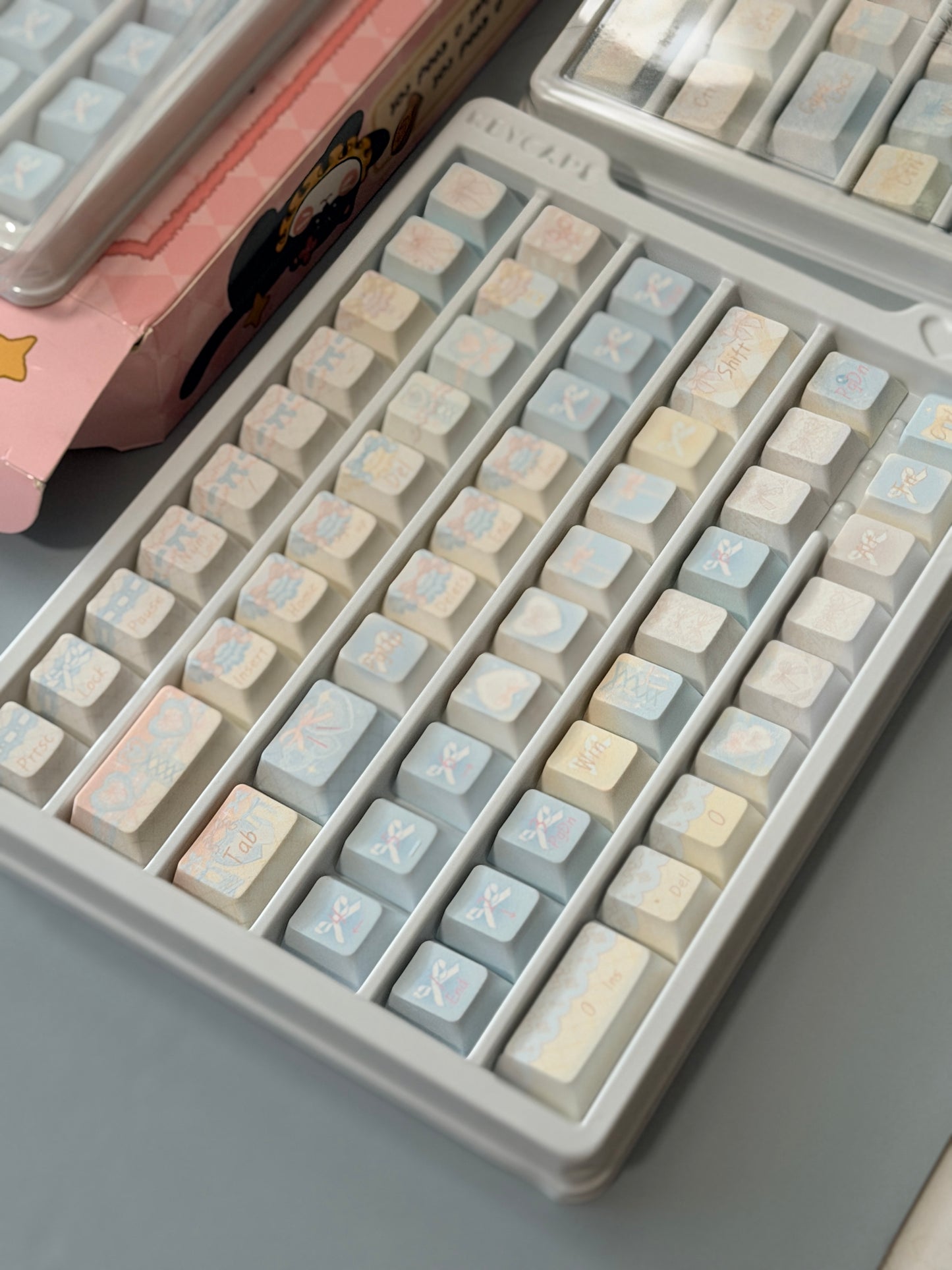 #0303 Aqua Lace Dream Garden Keycaps | Kawaii Pastel Floral & Bow PBT Keycap Set
