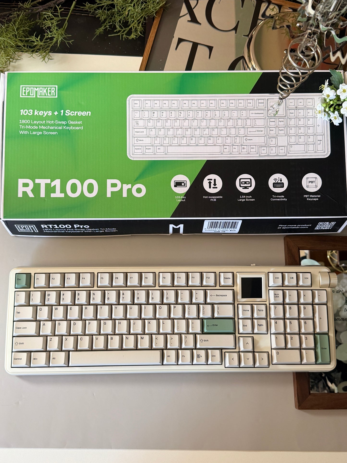 Unboxing Clearance ONLY 1 Instock EPOMAKER RT100 PRO Retro White （Creamy Jade Switch）