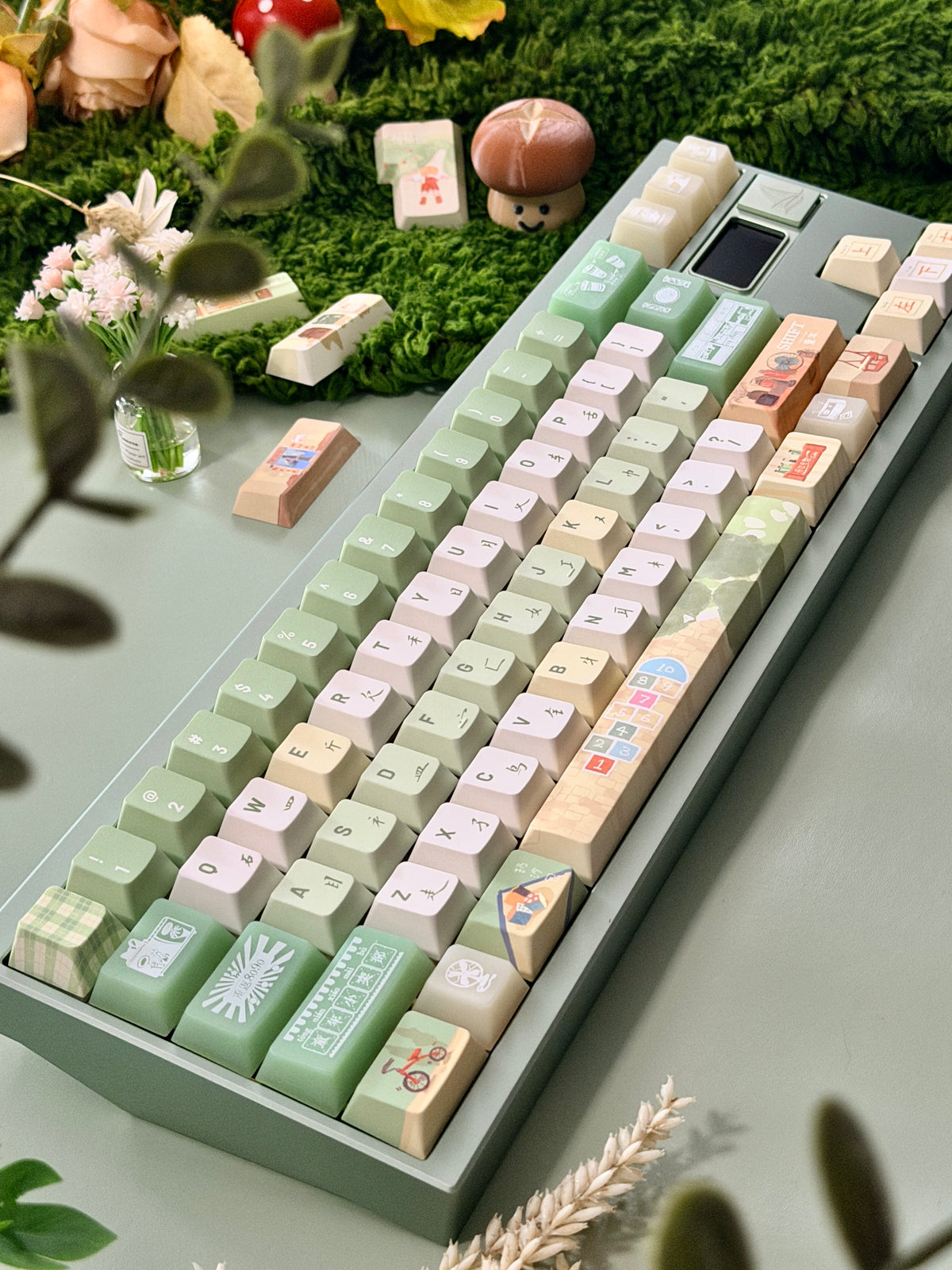 #0312 Time Machine Forest Garden Botanical Keycap Set – MoCoo Cute Green Custom Mechanical Keyboard Keycaps