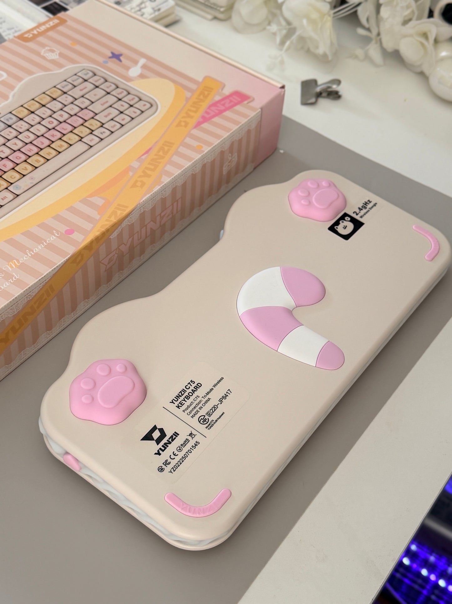 Unboxing Clearance ONLY 1 Instock YUNZII C75 Cake Meow Wireless Mechanical Keyboard ➕ XVX Lumicat MAO Keycap Set