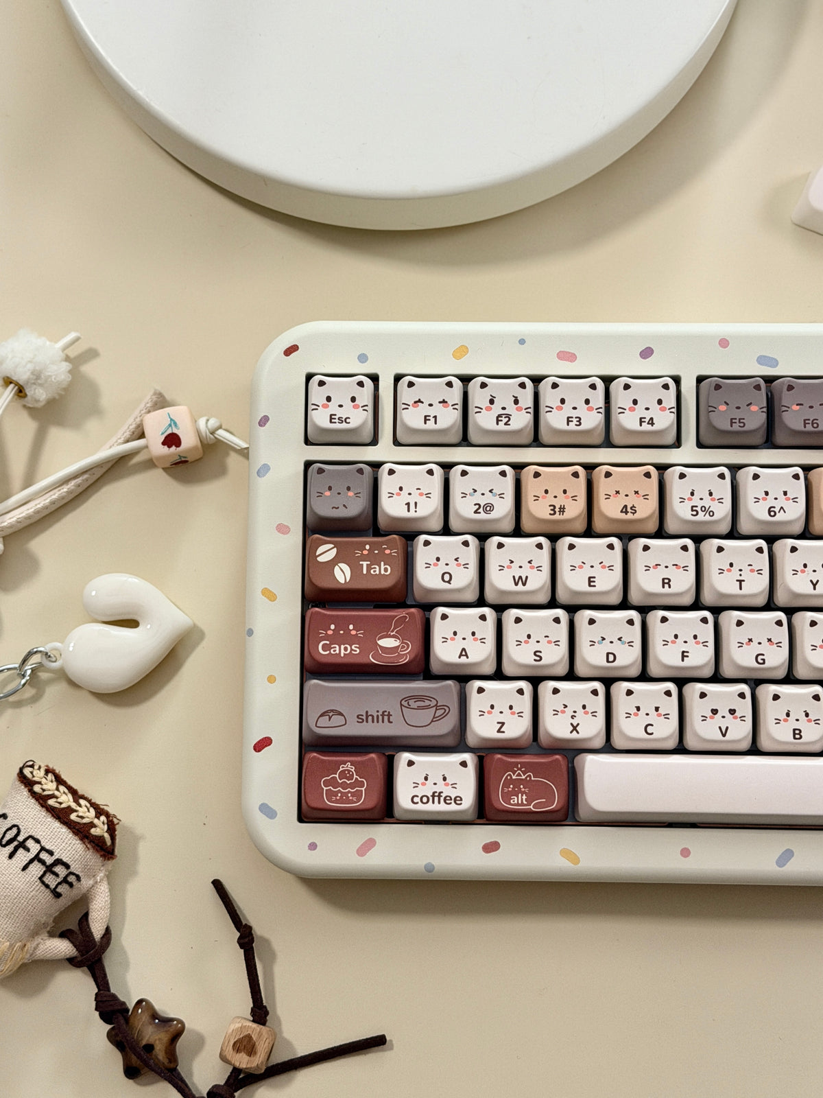 ONLY 1 Instock Prebuilt Aluminum Custom Mechanical Keyboard Cake75 Cream Milk Tea Sugar Sprinkle & Pad Set